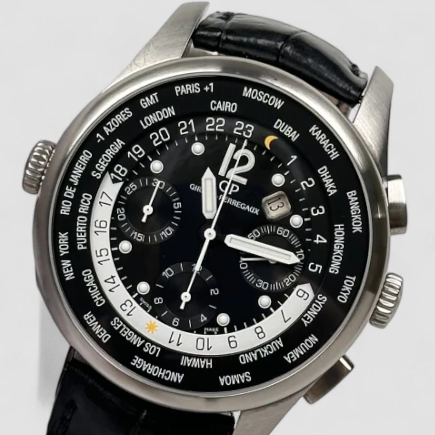 World Time WW.TC Stainless Steel Chronograph Black Dial
