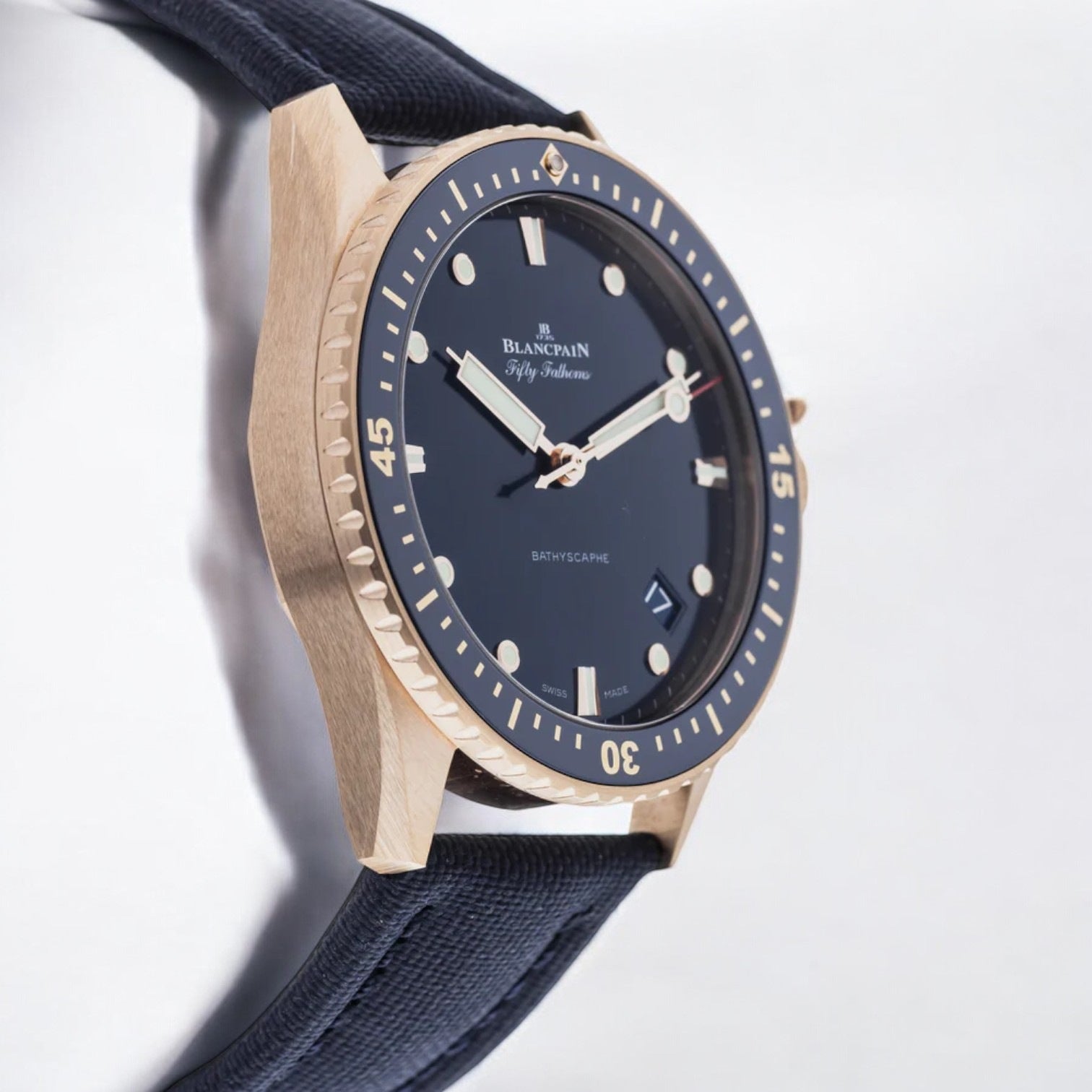 Fifty Fathoms Bathyscaphe 18k Rose Gold Blue Dial