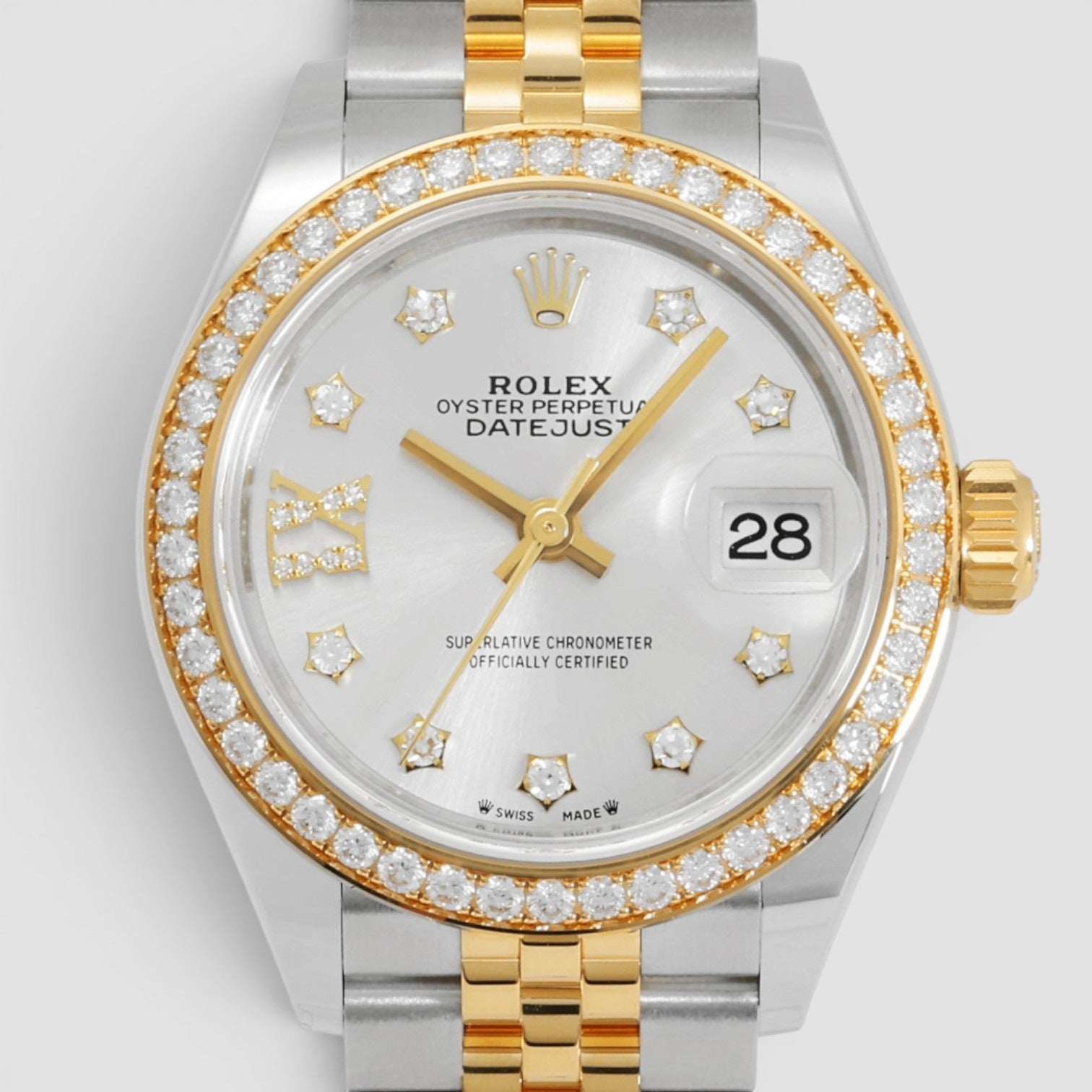 Lady-Datejust 28mm Steel & Yellow Gold Diamond Silver Dial