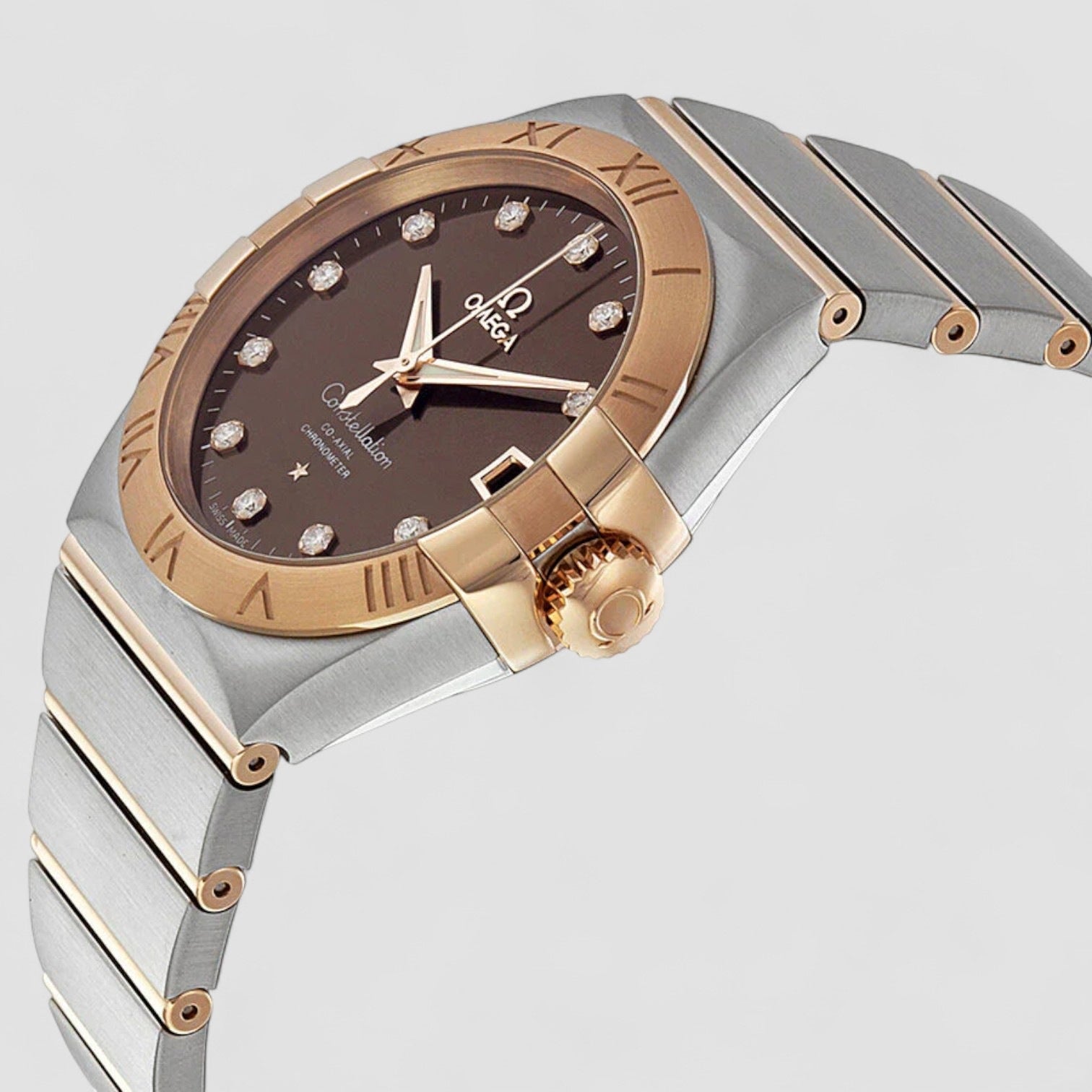 Constellation Co-axial Brown Diamond Dial Two Tone Unisex Watch