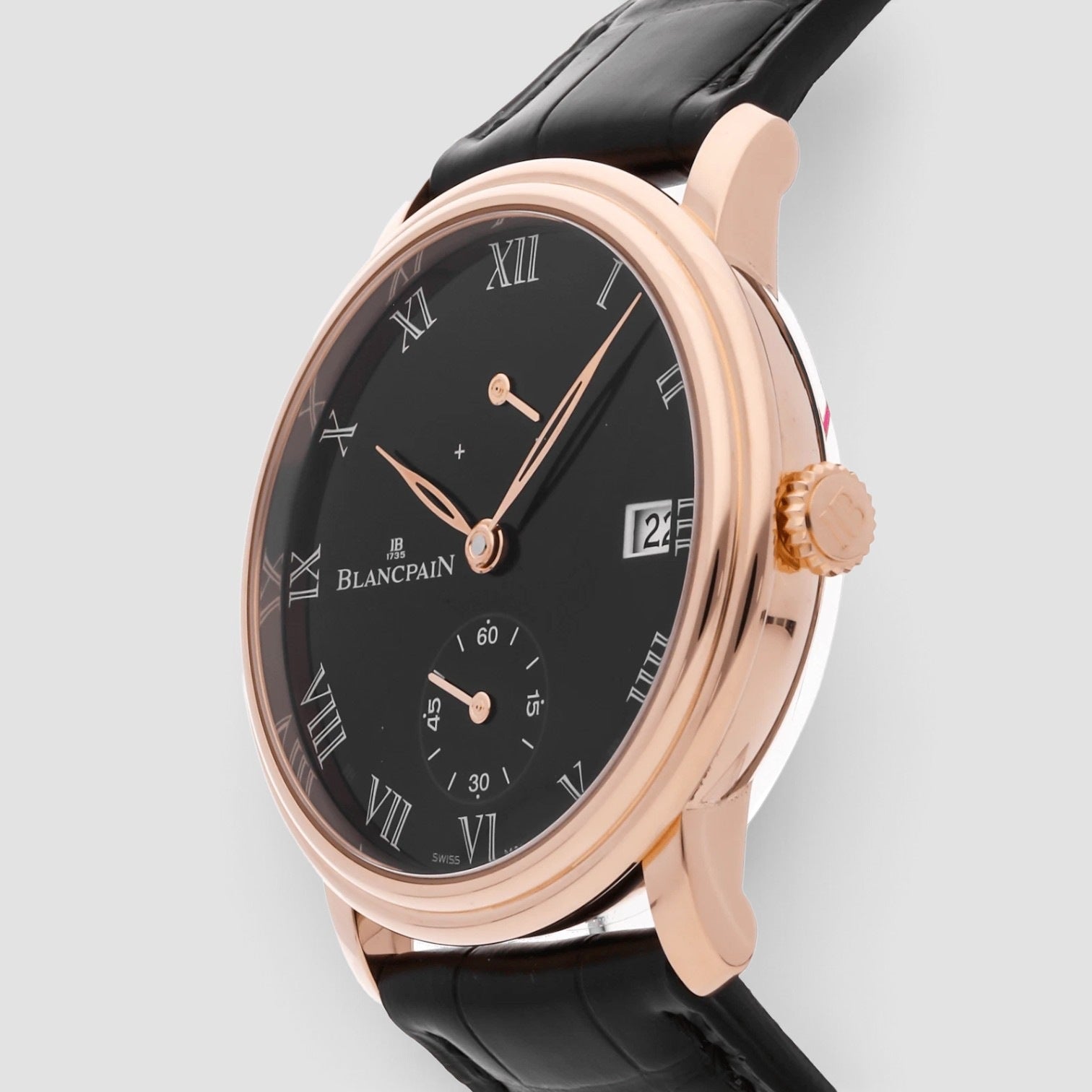 Villeret 8 Jours Manual 42mm Rose Gold Black Enamel Dial