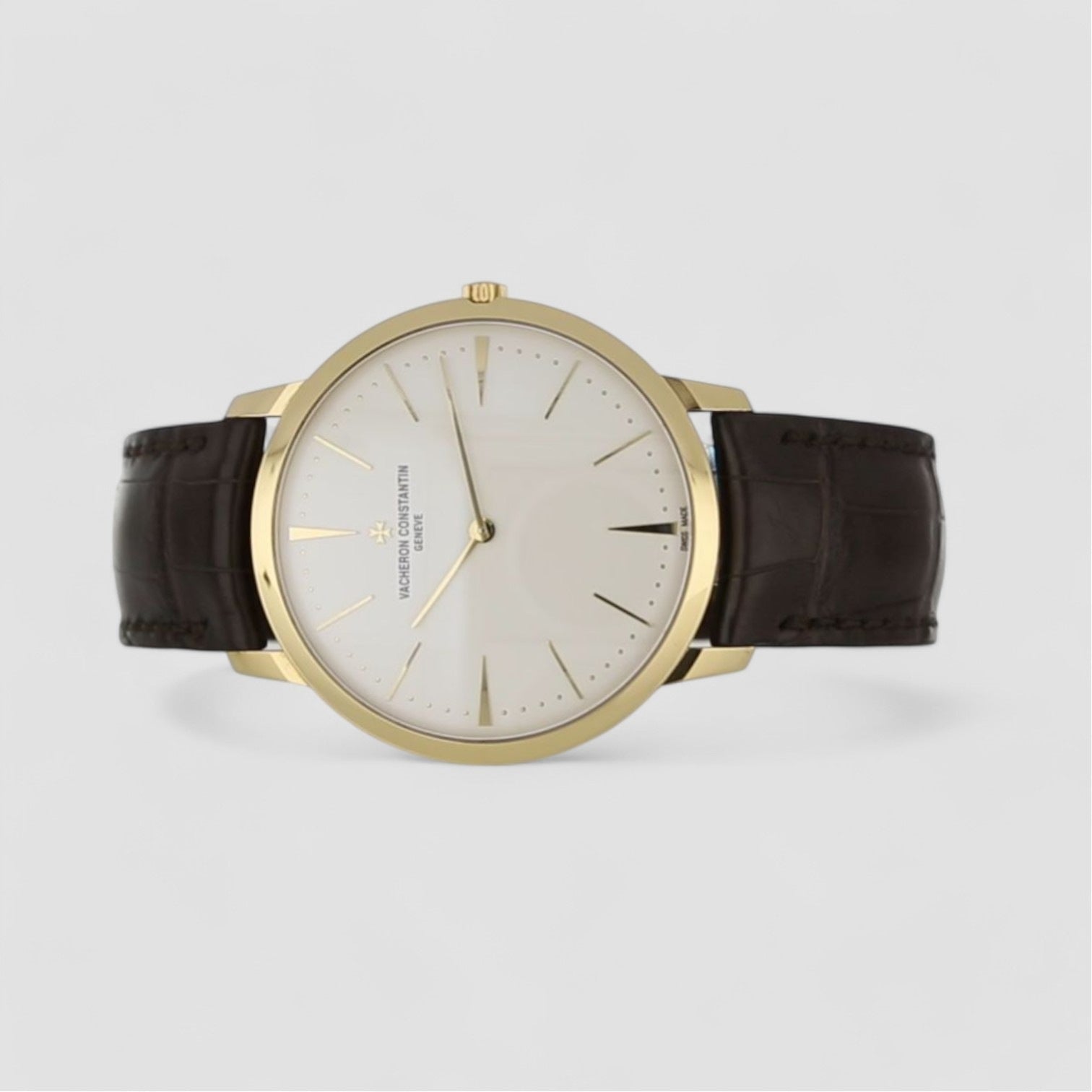 Patrimony Yellow Gold Silver Index Dial & Leather Strap