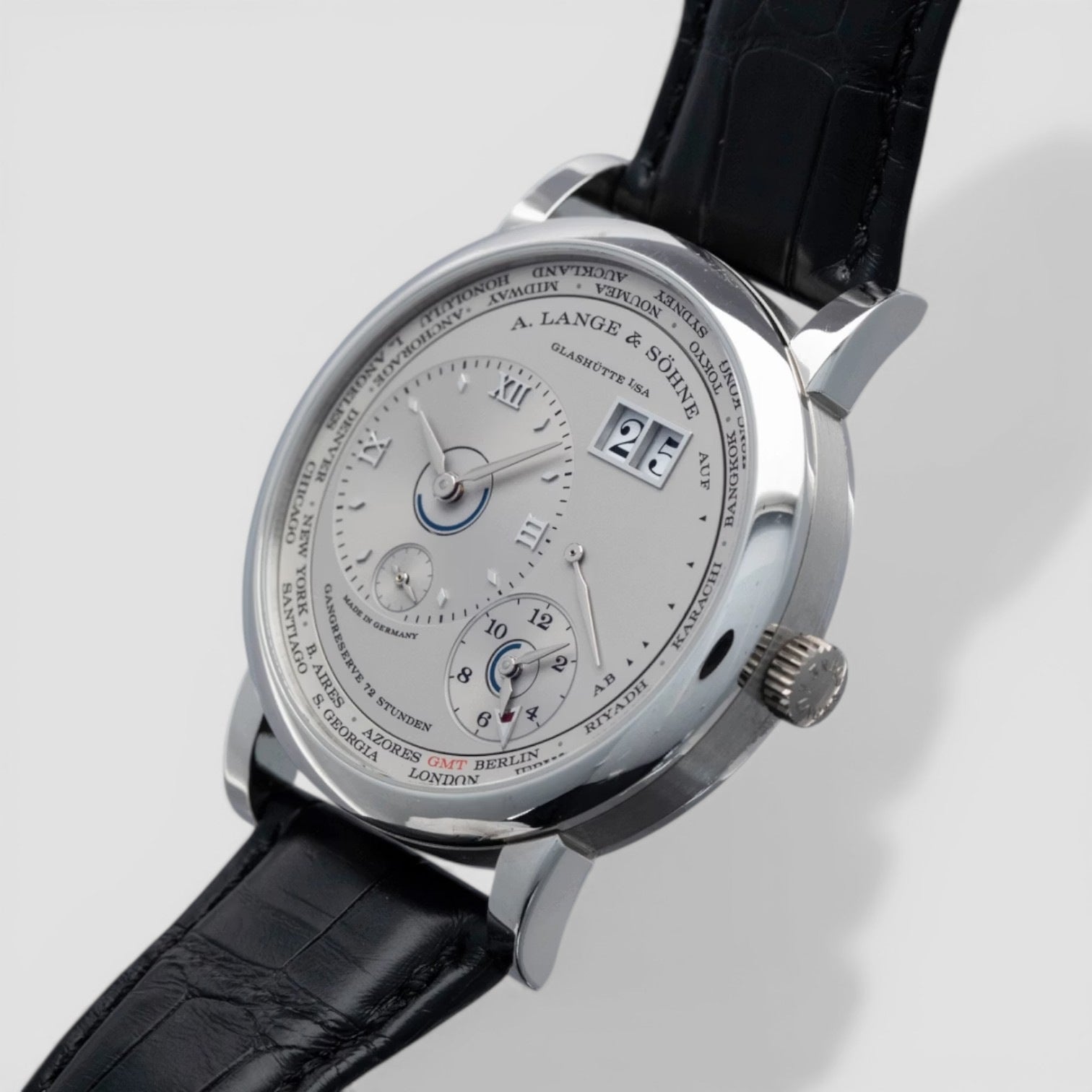 Lange 1 Time Zone Platinum 41.9mm Rhodie Silver Dial