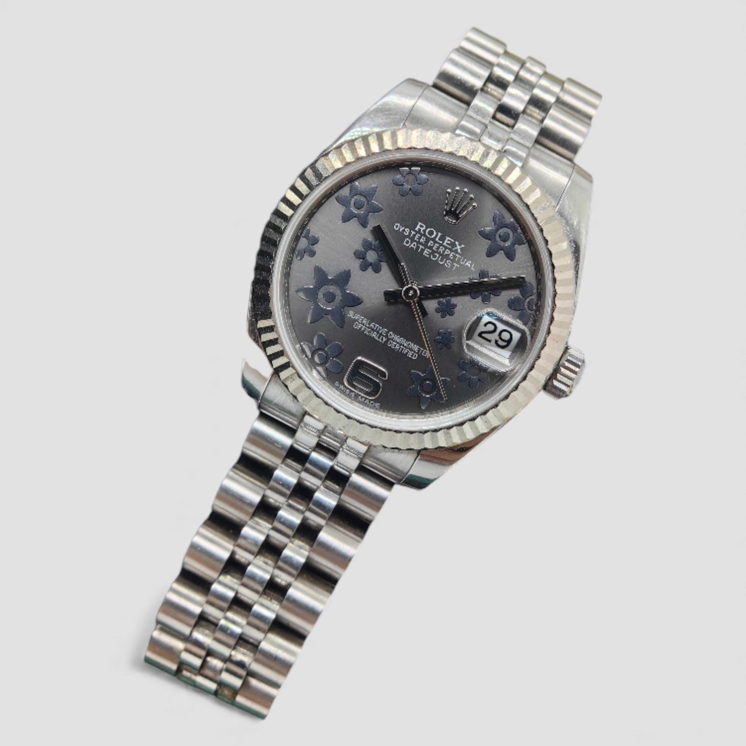 Datejust 31 Rhodium Floral Oyster Bracelet Watch