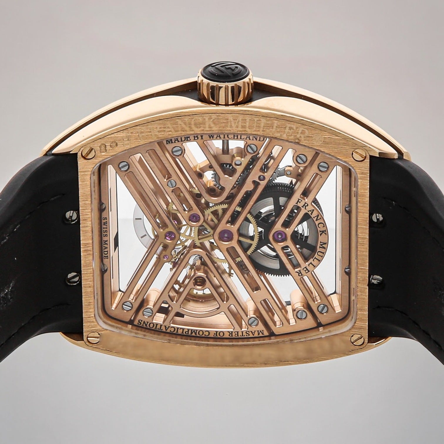Vanguard 18kt Rose Gold Skeleton Dial Leather Strap Men's Watch