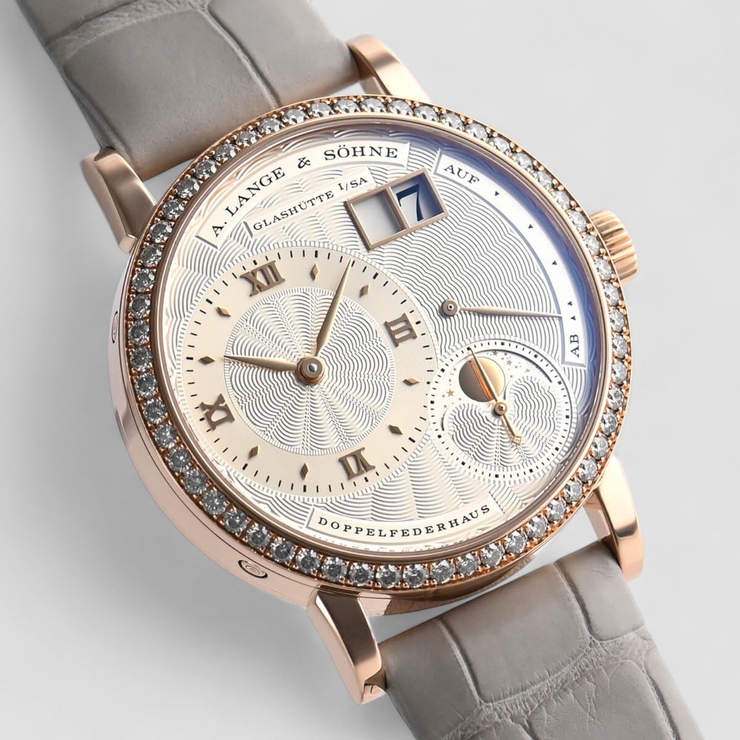 Little Lange 1 Moon Phase Pink Rose Gold Diamond Bezel 36.8mm
