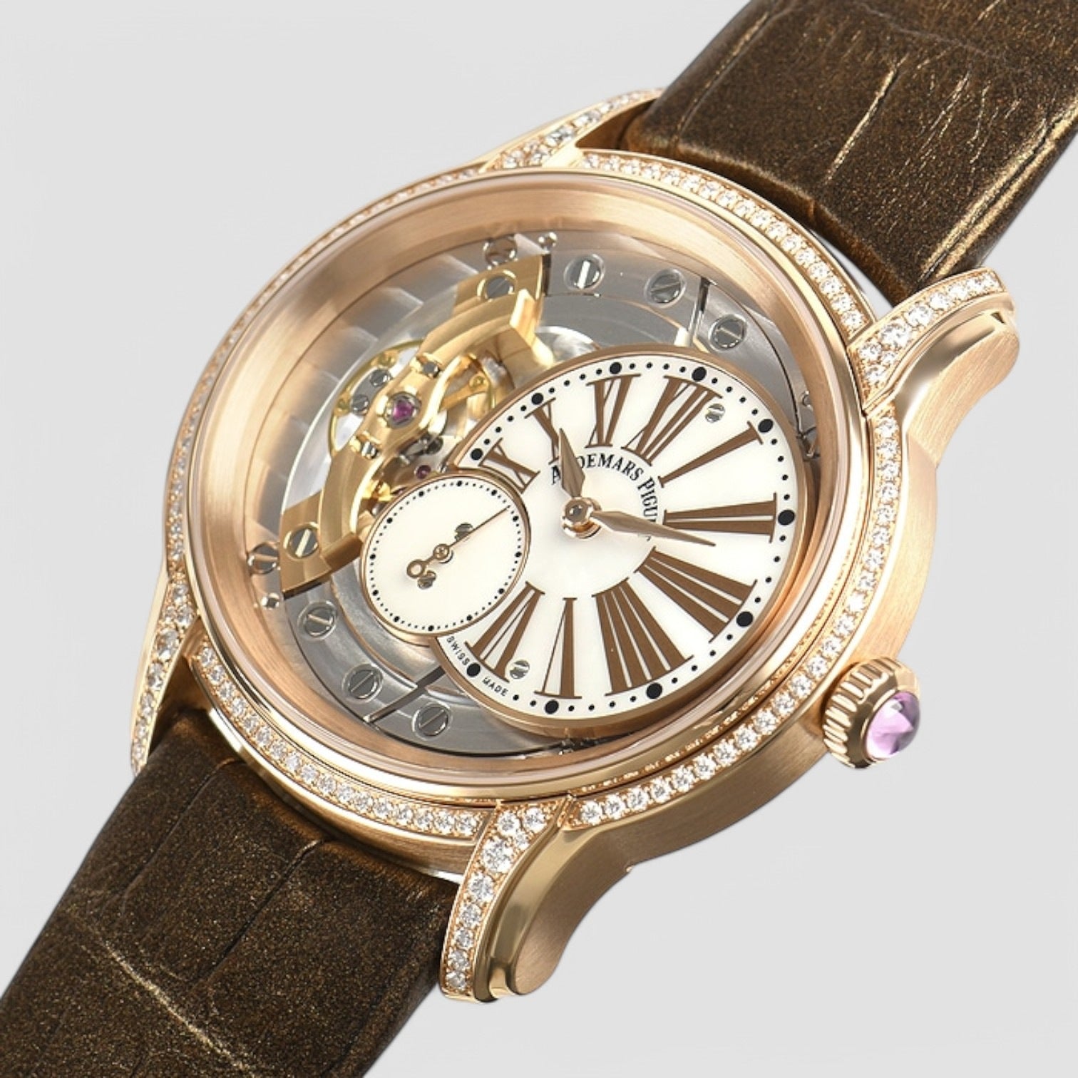 Millenary White Mother Of Pearl Dial Ladies 18 Carat Pink Gold Watch