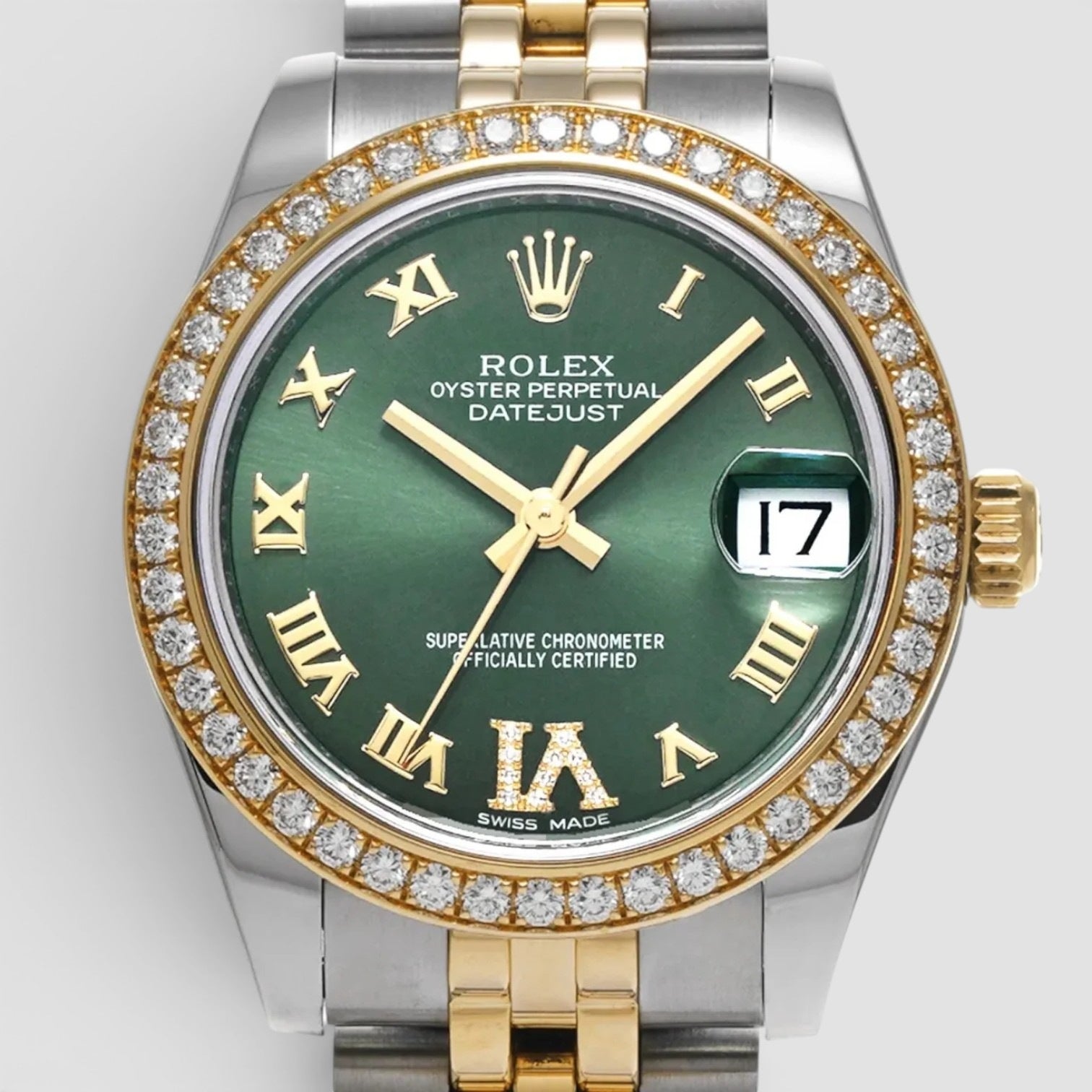 Datejust 31mm Factory Diamond Bezel Green Roman Dial