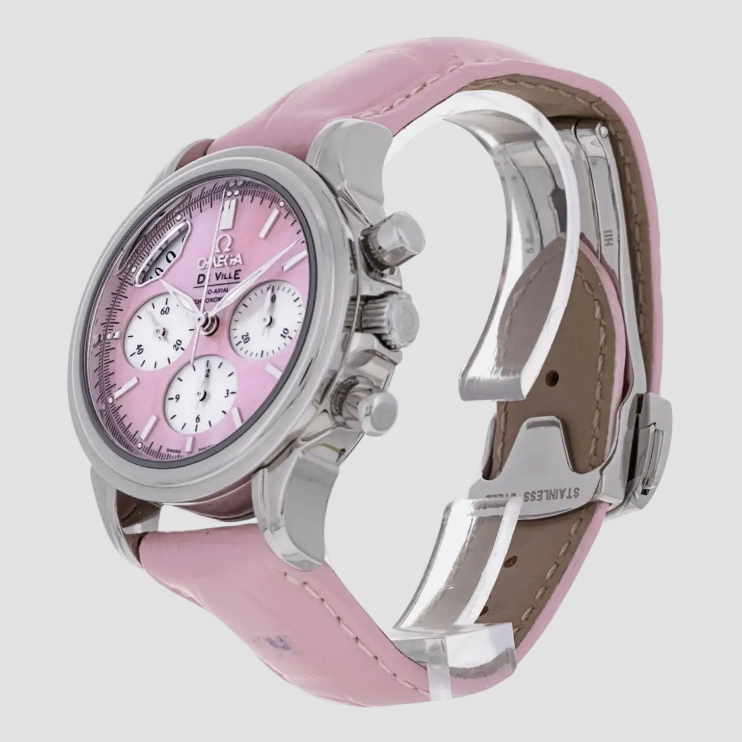 レディース￼OMEGA De Ville クォーツ 腕時計 ピンク文字盤 Omega De Ville Co-Axial Chronograph Ladies Watch 4878.74.34