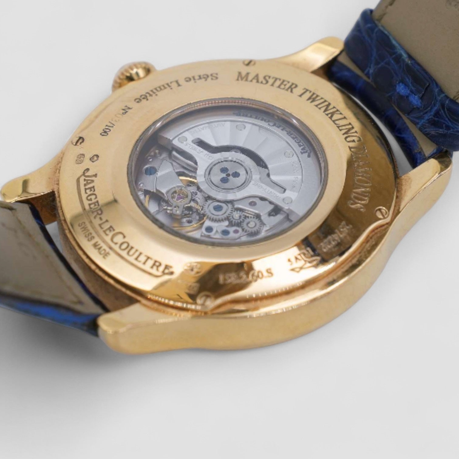 Master Control Twinkling Diamonds Champagne Dial 18kt Pink Gold White Leather Ladies Watch