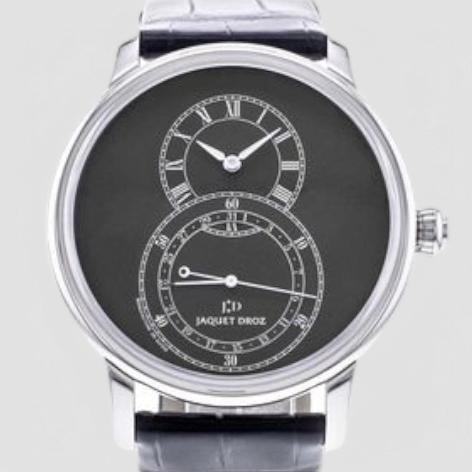 Grande Seconde Quantieme Automatic Gray Matte Dial Black Leather Men's Watch