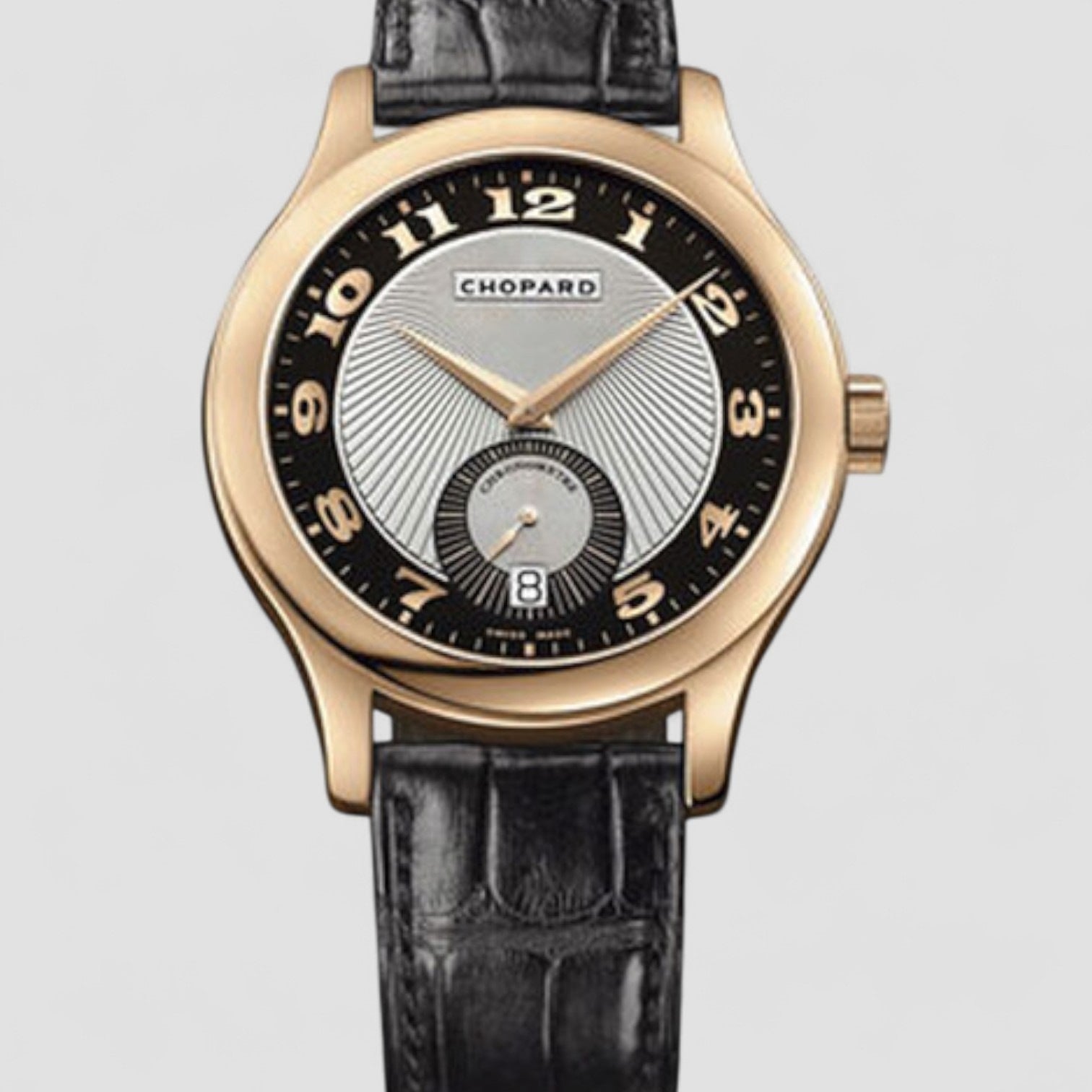 L.U.C. Classic Mark III Black and Silver Guilloche Dial Automatic Rose Gold Men's Watch