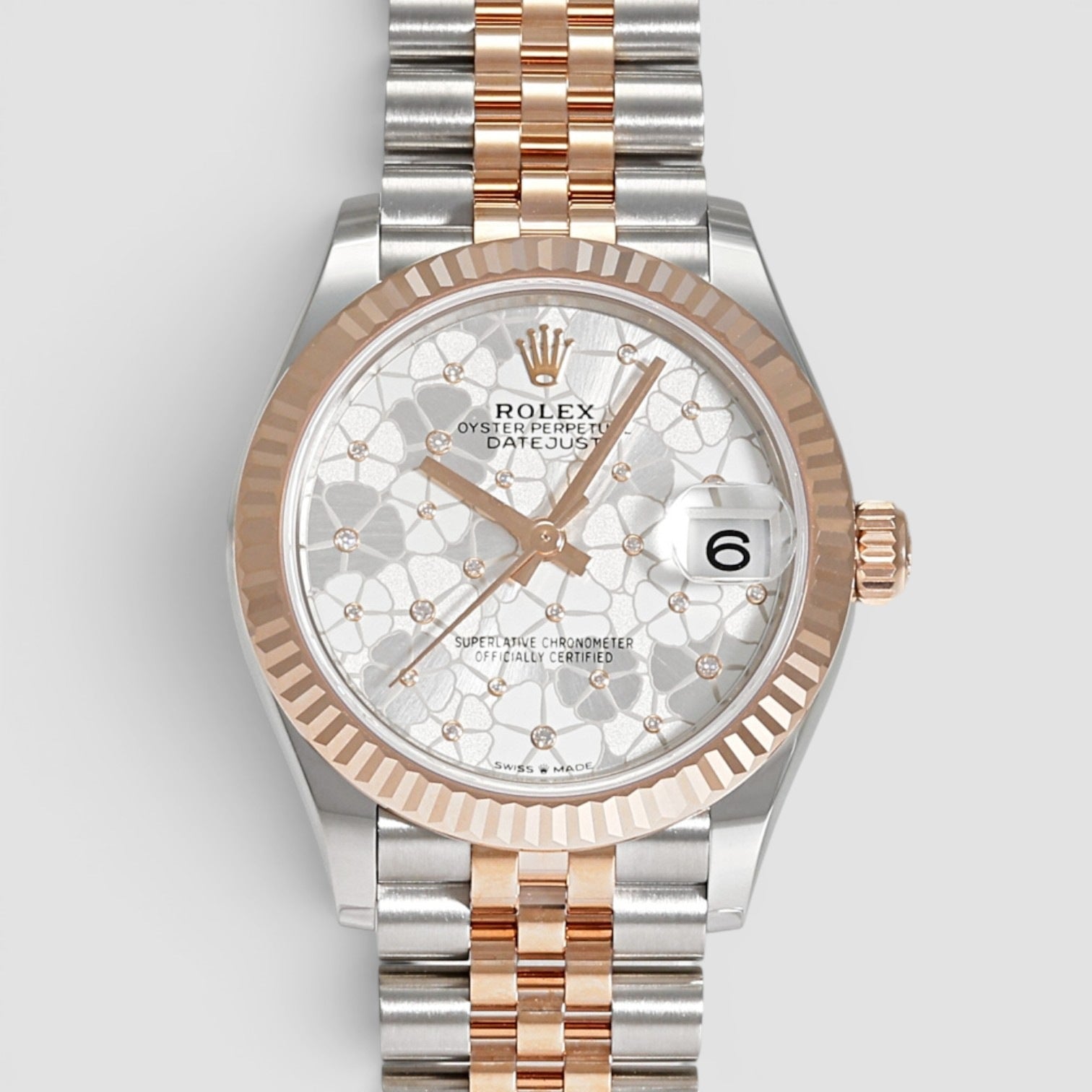 Datejust 31mm Steel & Everose Gold Silver Floral Motif Diamond Dial