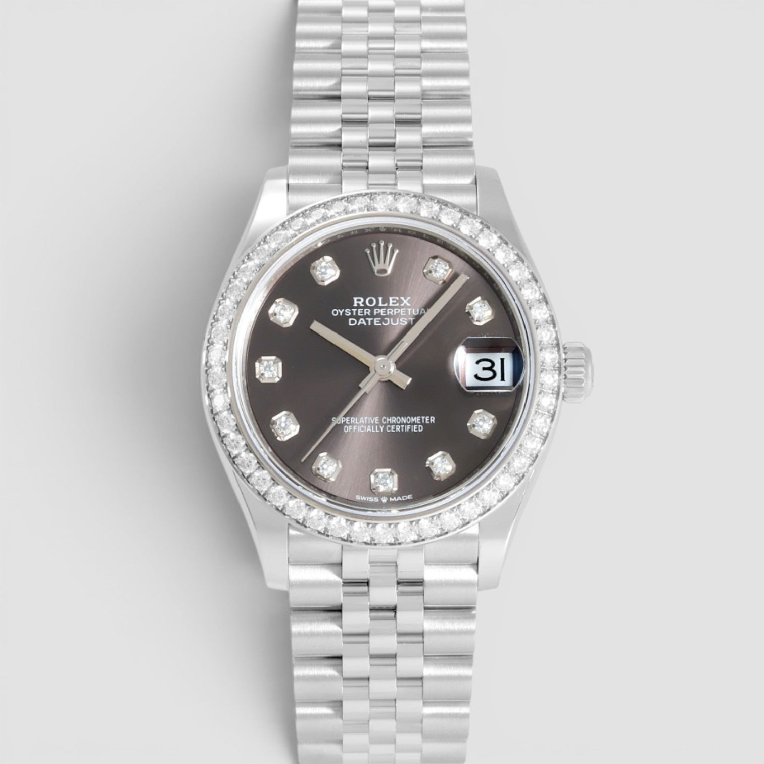 Datejust 31mm Steel & White Gold Diamond Bezel Grey Diamond Dial