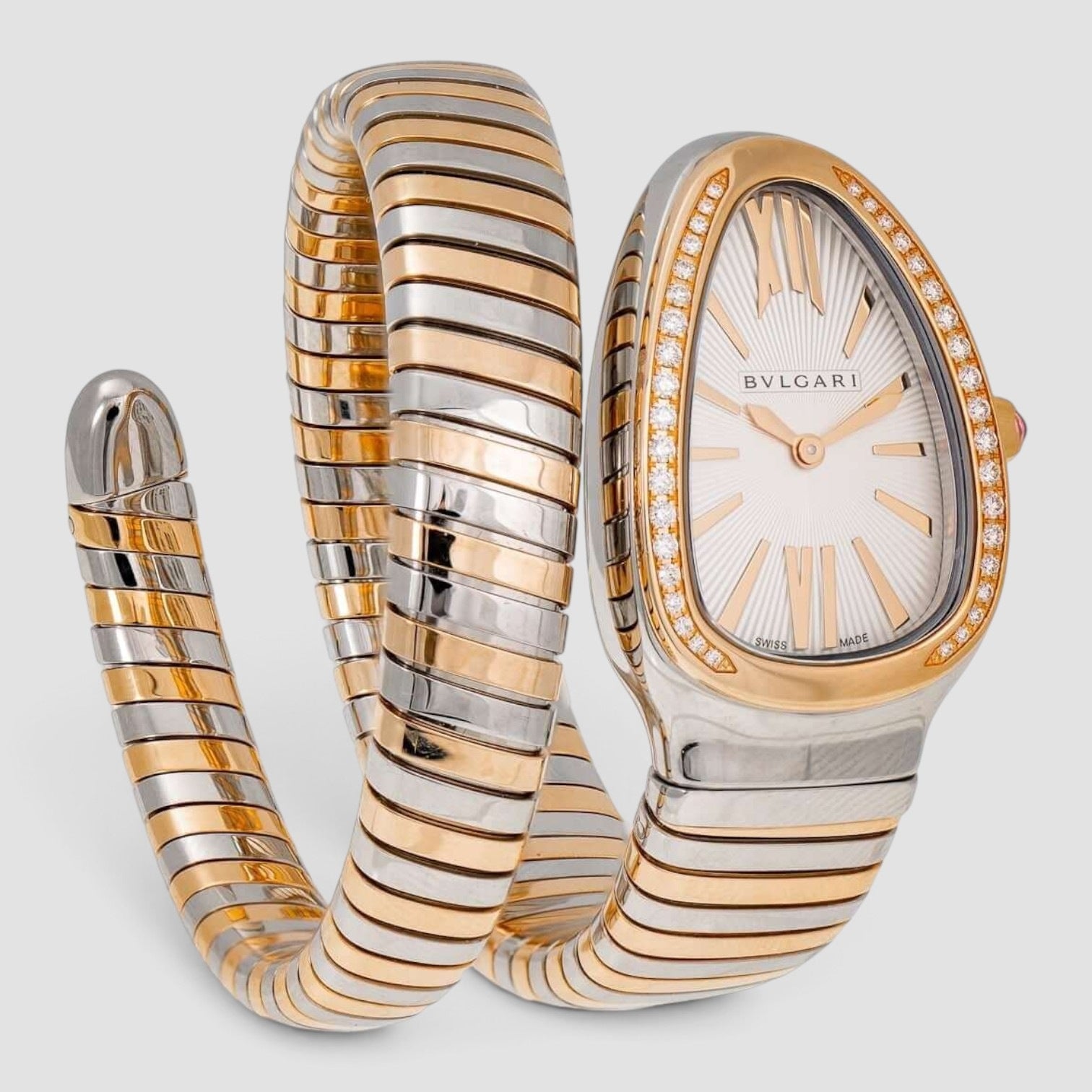 Serpenti Tubogas 35mm Pink Gold & Steel Diamond Bezel