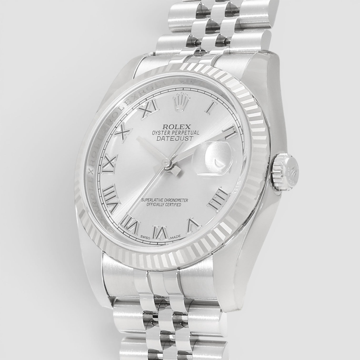 Datejust 36mm Stainless Steel & 18K White Gold Silver Roman Dial