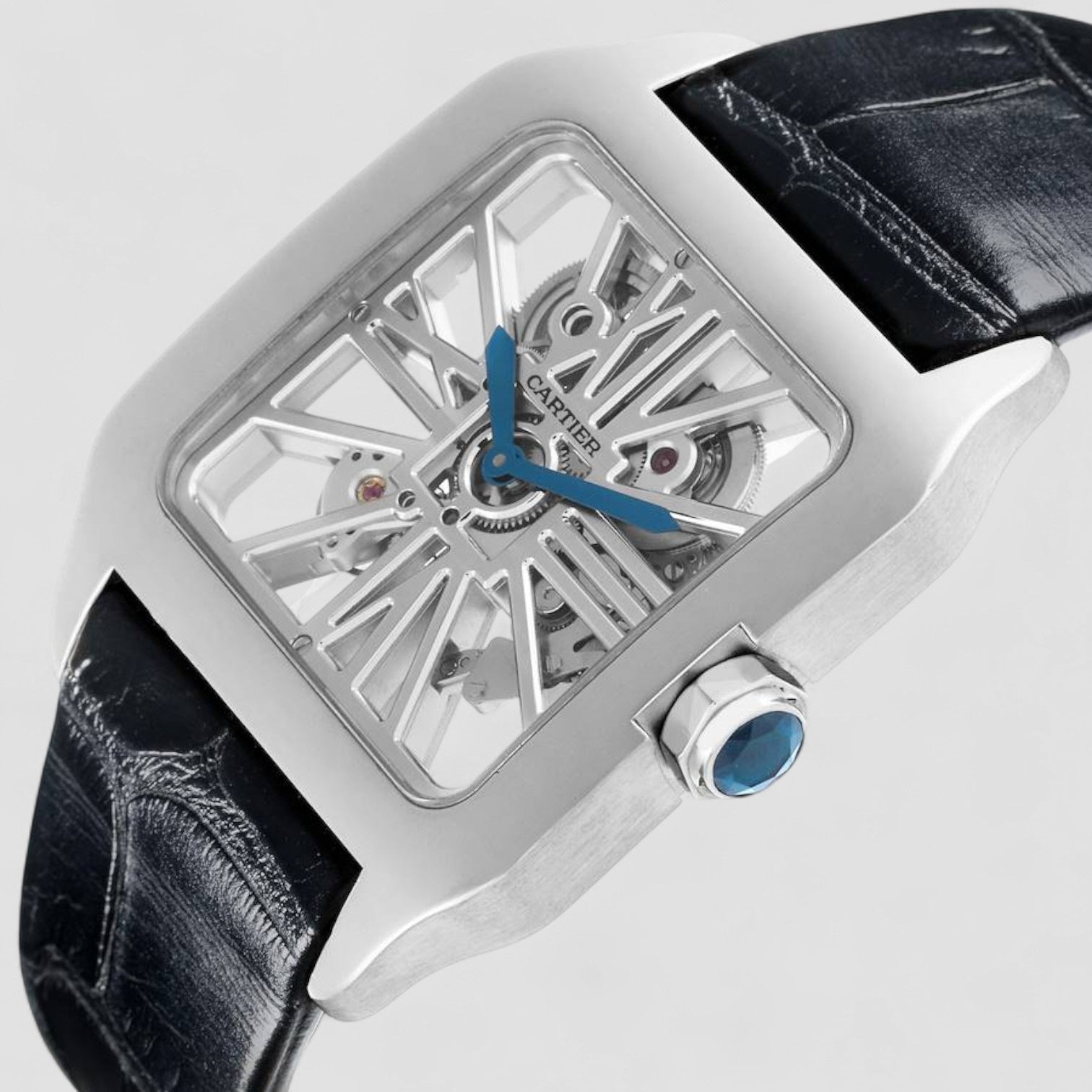 Santos Dumont Skeleton Dial White Gold Watch