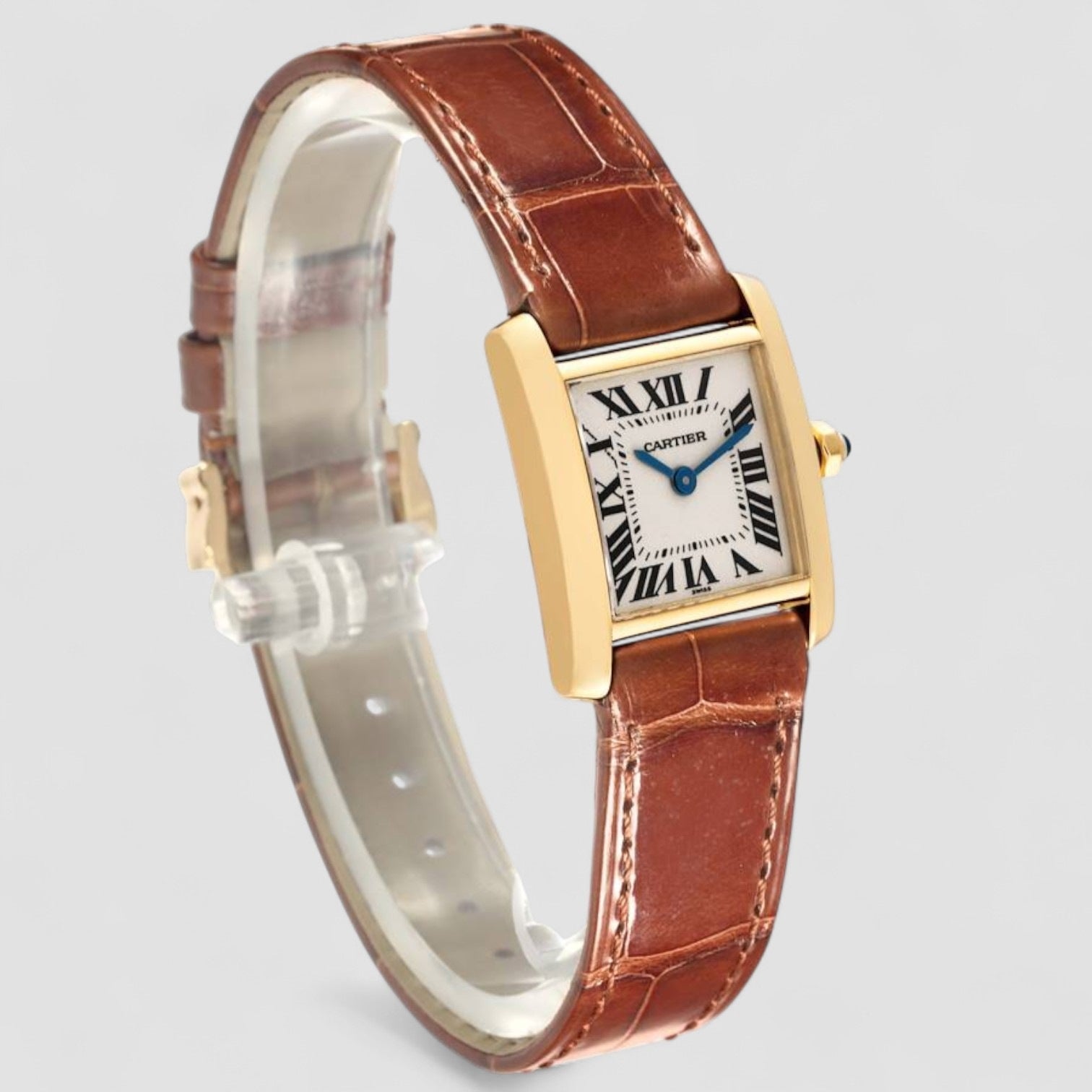 Tank Francaise Yellow Gold Brown Strap Ladies Watch