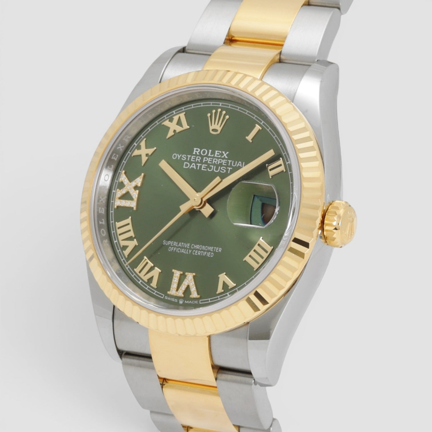 Datejust 36mm Steel & Yellow Gold Olive Green Diamond Dial