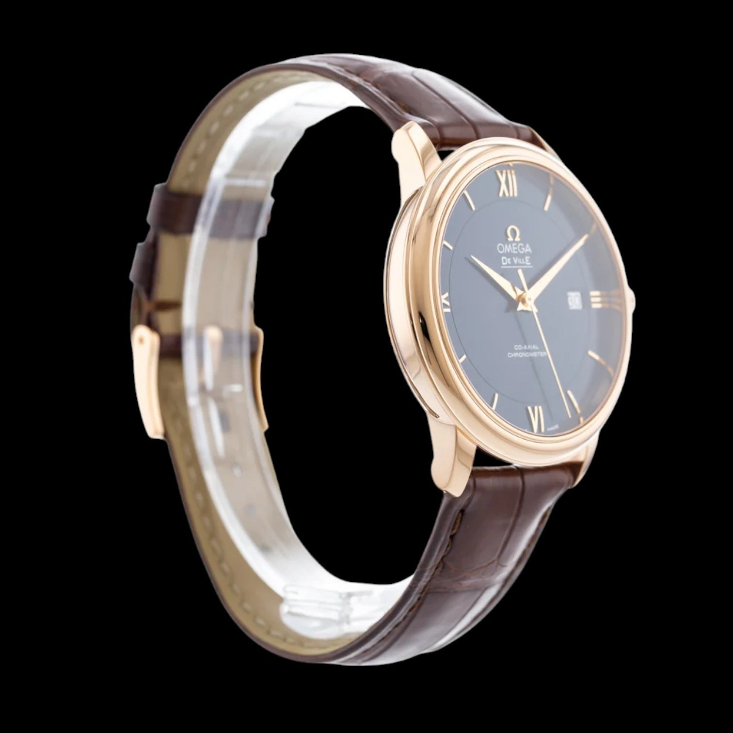 De Ville Prestige Co-axial Red Gold on Leather Strap