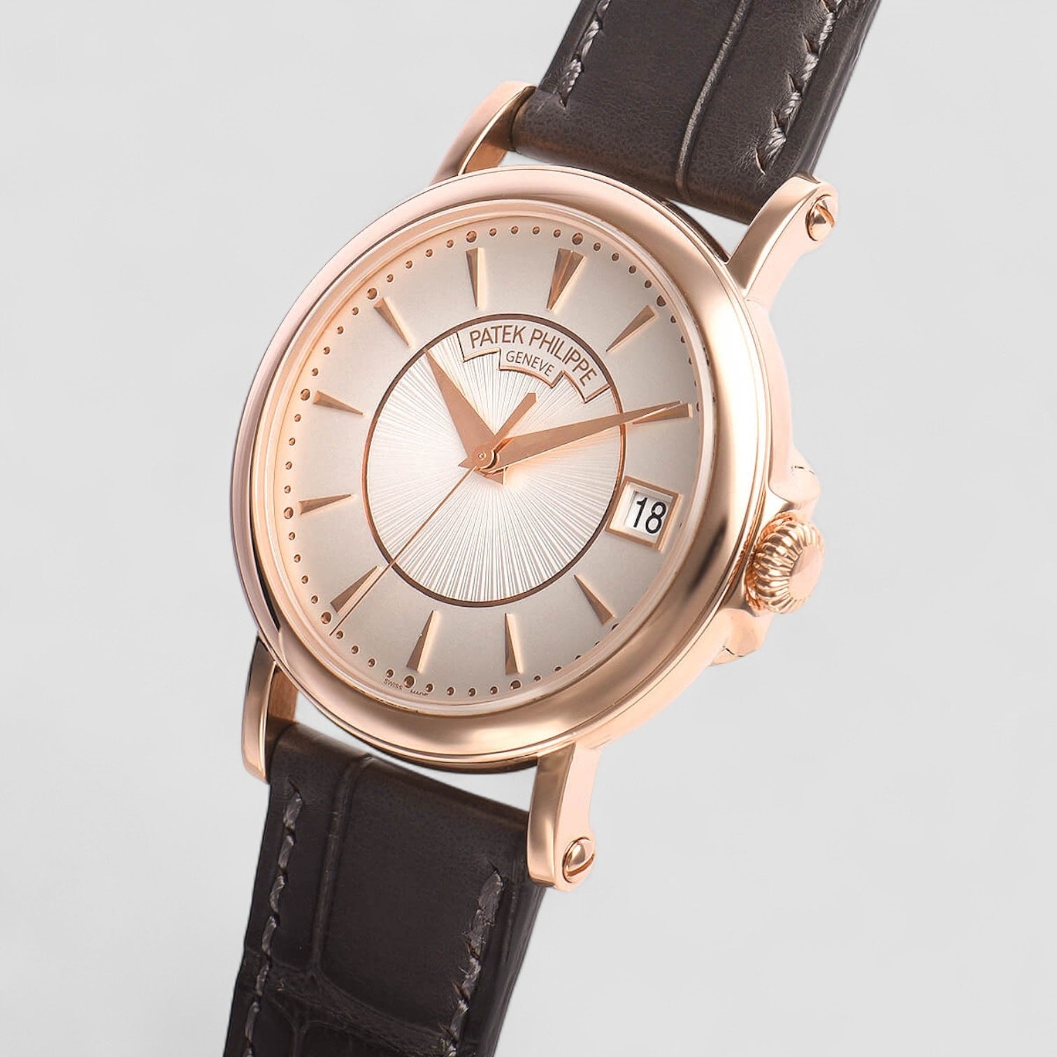 Calatrava 18k Rose Gold Silver Dial Mens Watch