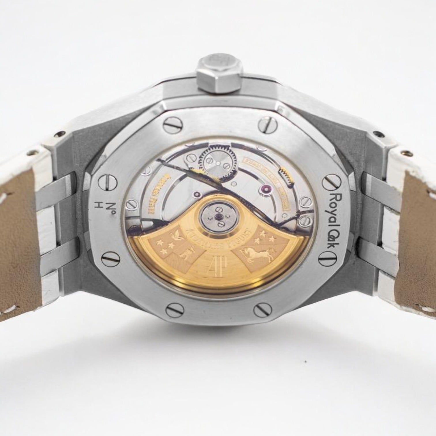 Royal Oak 37mm in Steel with Diamond Bezel on White Leather Strap with Silver Dial