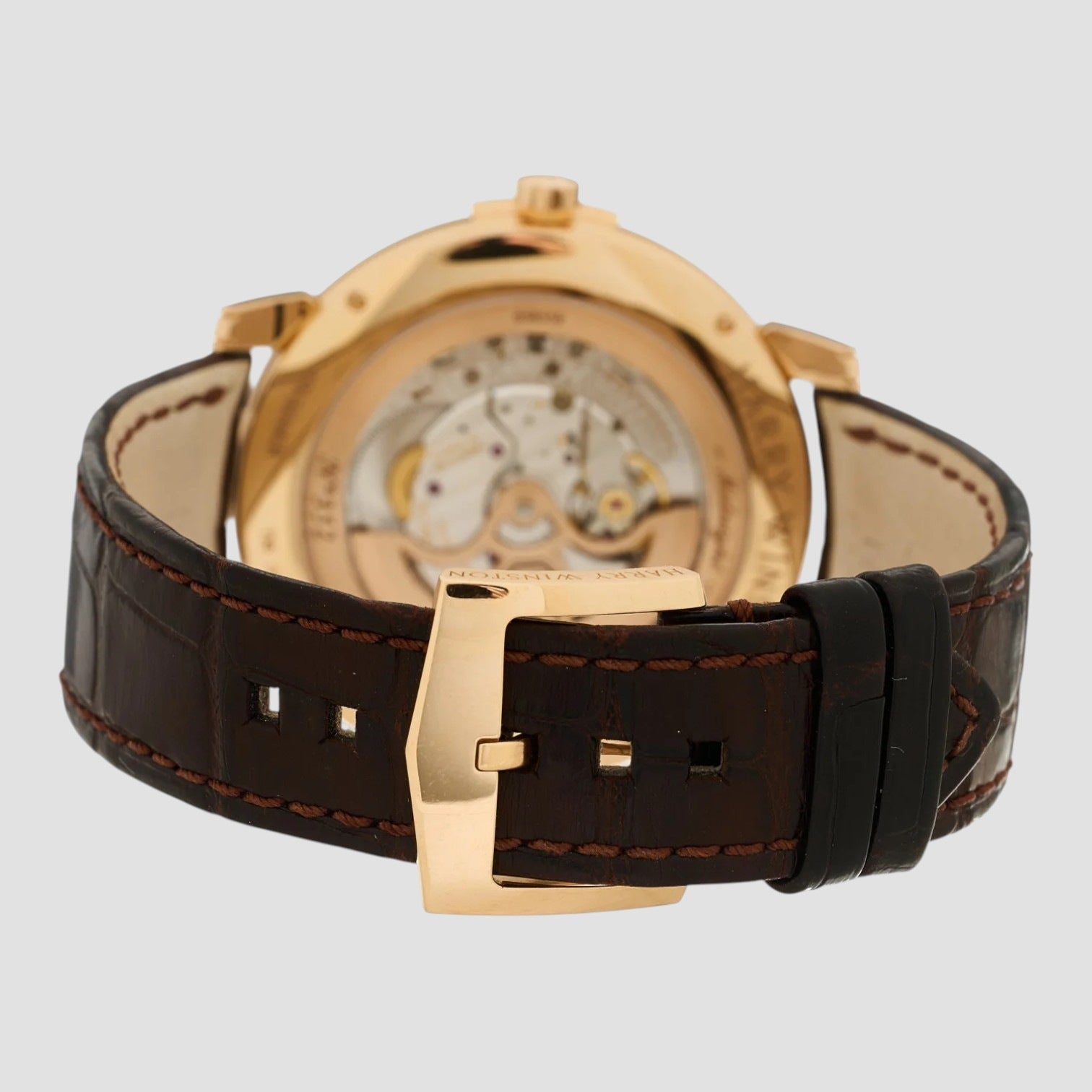 18K Rose Gold Alligator 42mm Midnight Automatic Watch Champagne