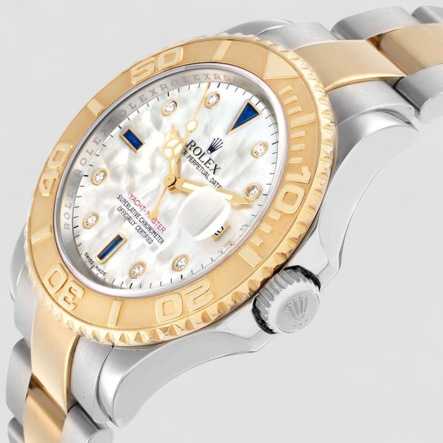 Yachtmaster Steel Yellow Gold Diamond Sapphire Serti Mens Watch