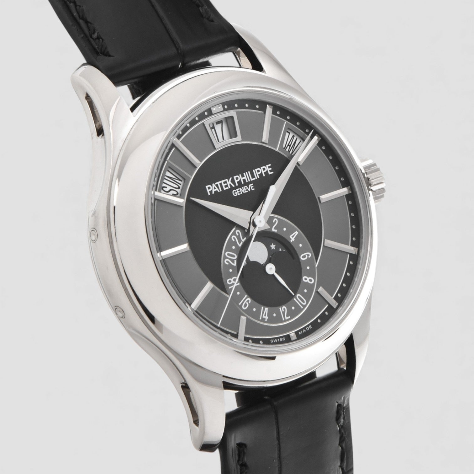 Annual Calendar Grey Dial 18K White Gold Black Dial