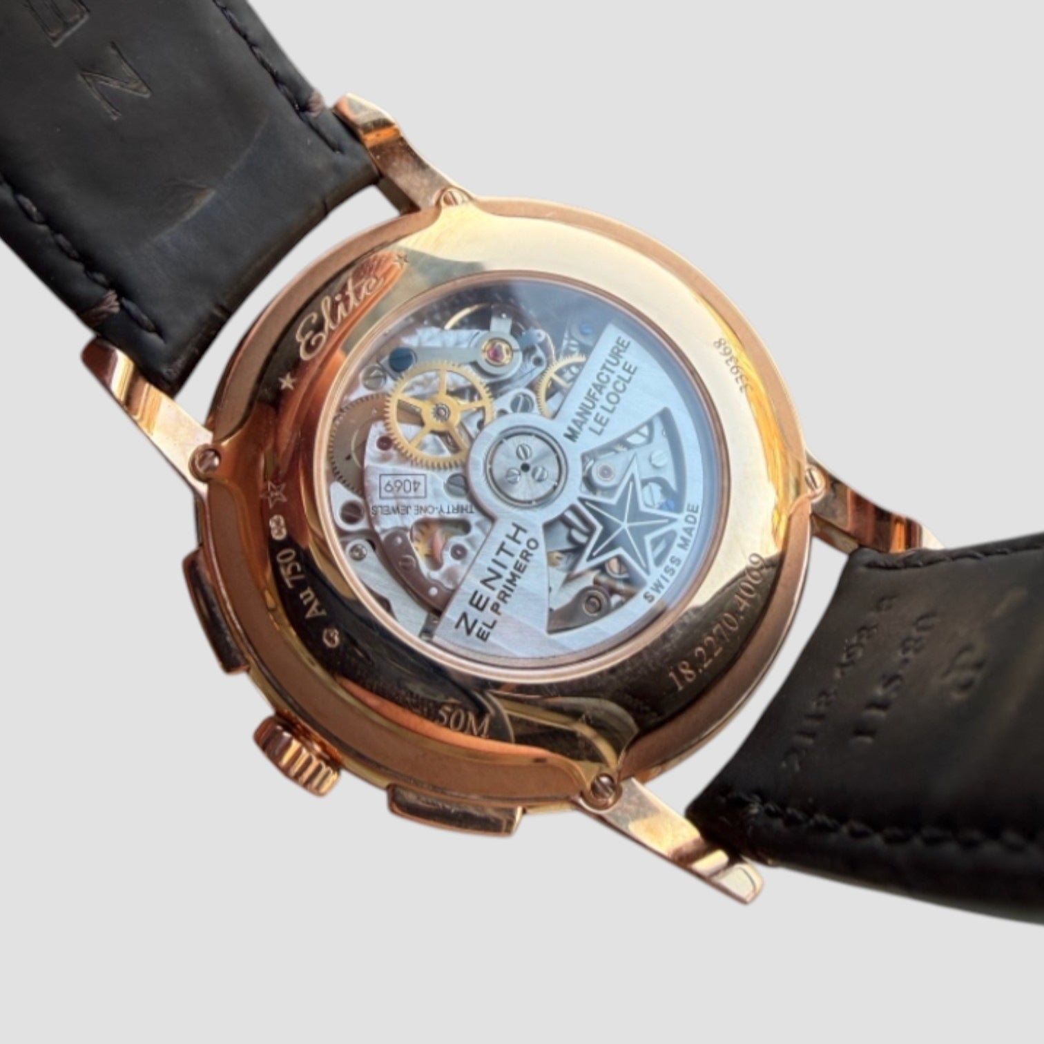 Elite Chronograph Classic Rose Gold Brown Leather Men's Watch