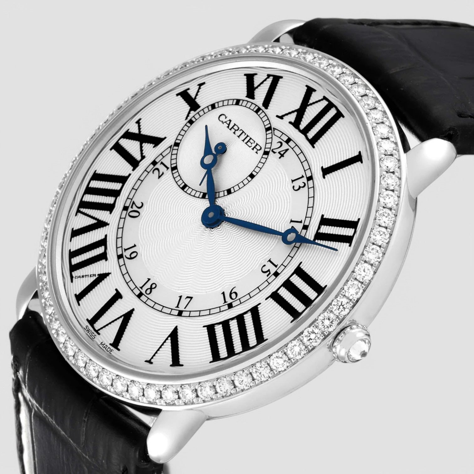 Ronde Louis Cartier Manual Winding White Gold Diamond Bezel 42mm