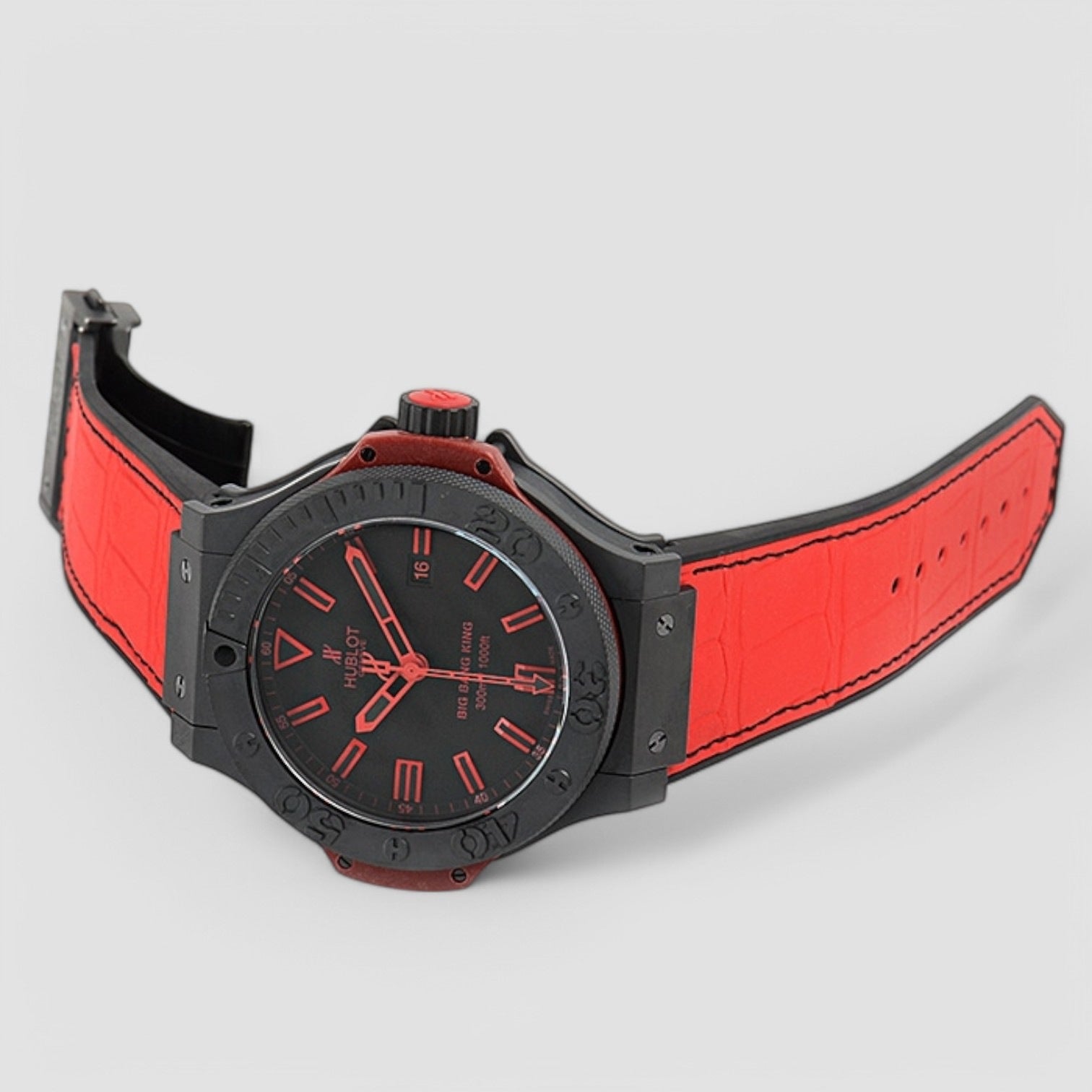 Big Bang Black Dial Red Leather Strap Men's Watch