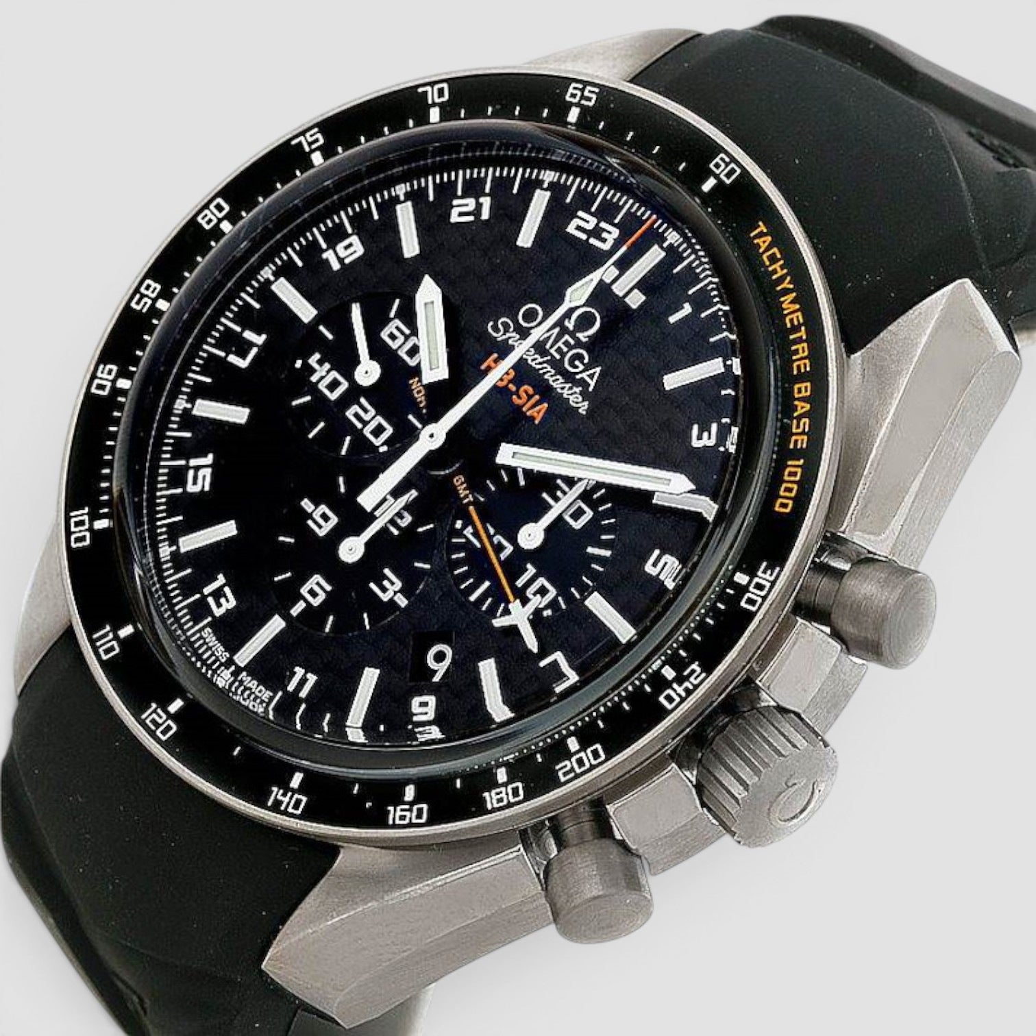 Speedmaster HB-SIA Co-Axial GMT 44.25mm Titanium Black Carbon Dial