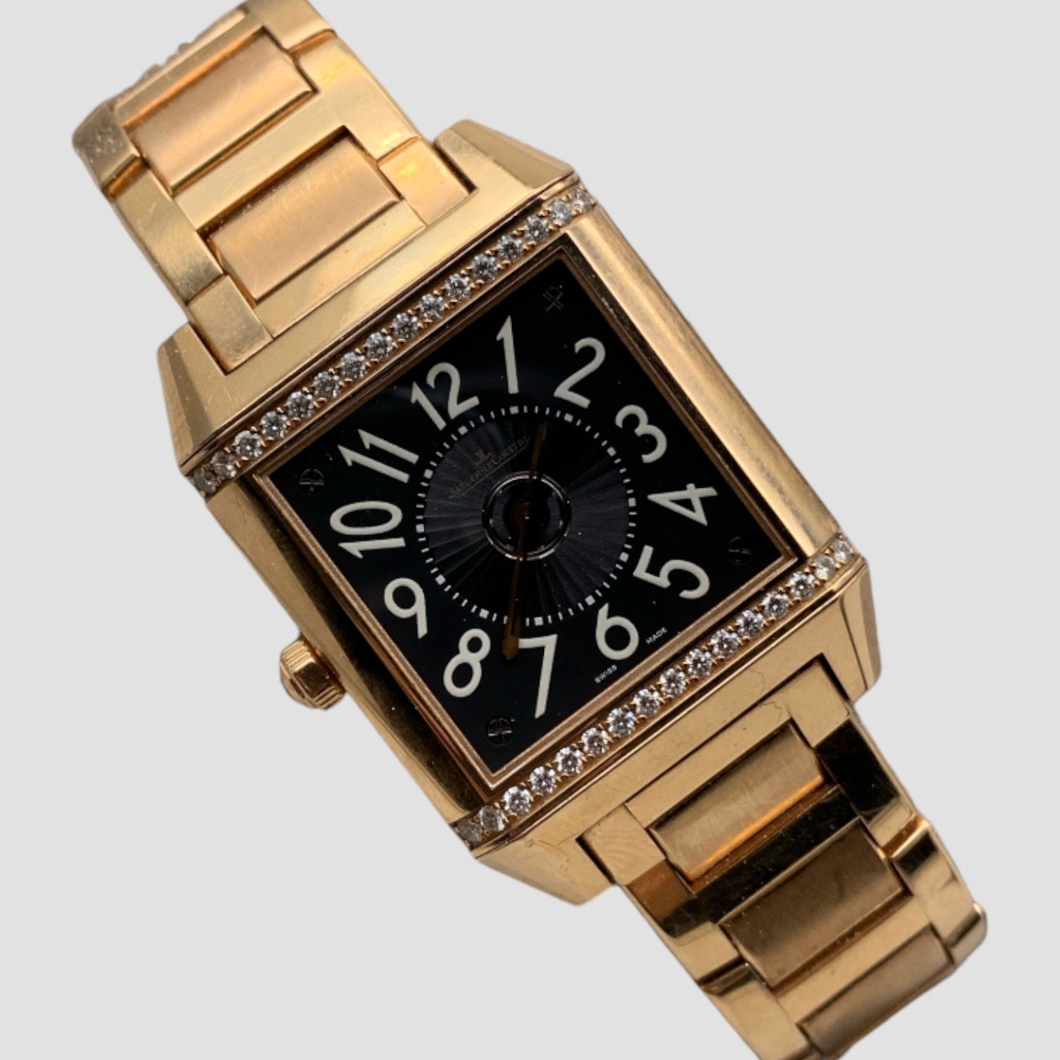 Reverso Squadra Duetto Silver Dial 18kt Yellow Gold Diamond Automatic Ladies Watch