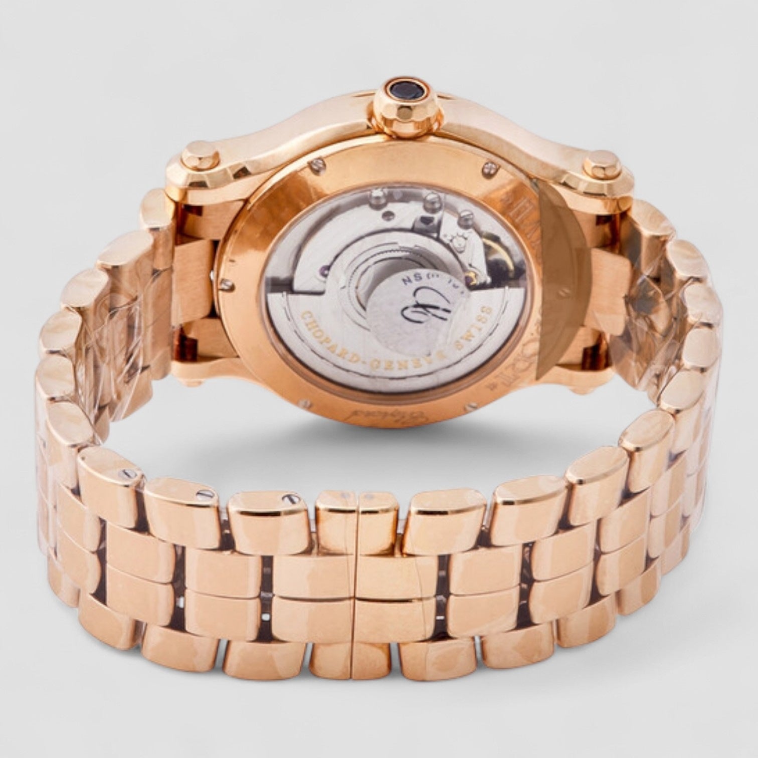 Happy Sport Silver Guilloche Dial 18 Carat Rose Gold Ladies Watch