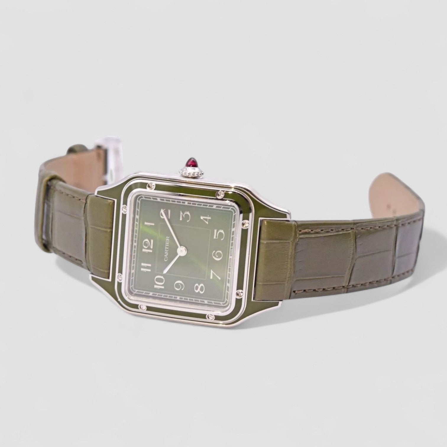 Santos Dumont Platinum Green Dial Mechanical Men's Watch
