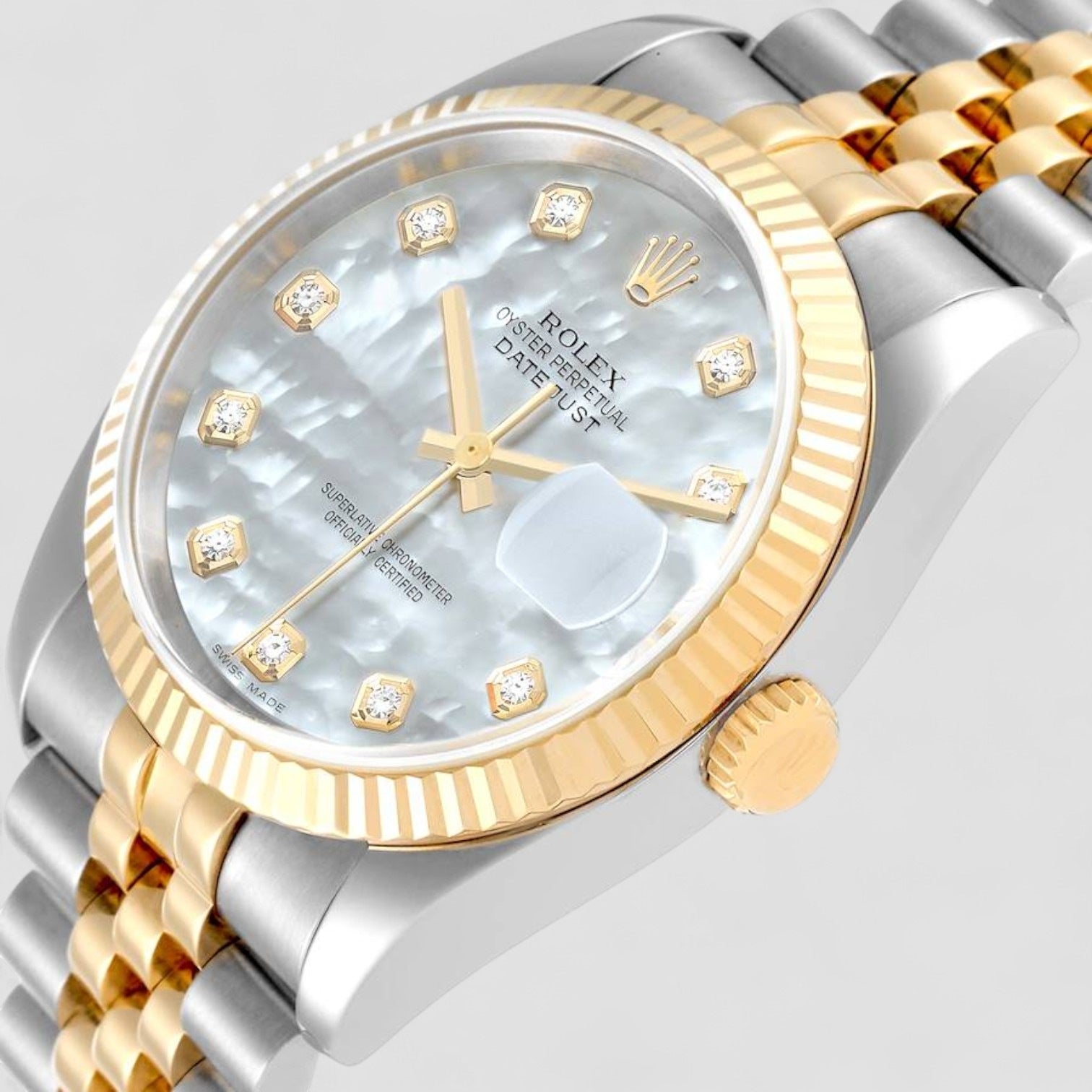 Datejust Steel Yellow Gold MOP Diamond Dial Mens Watch