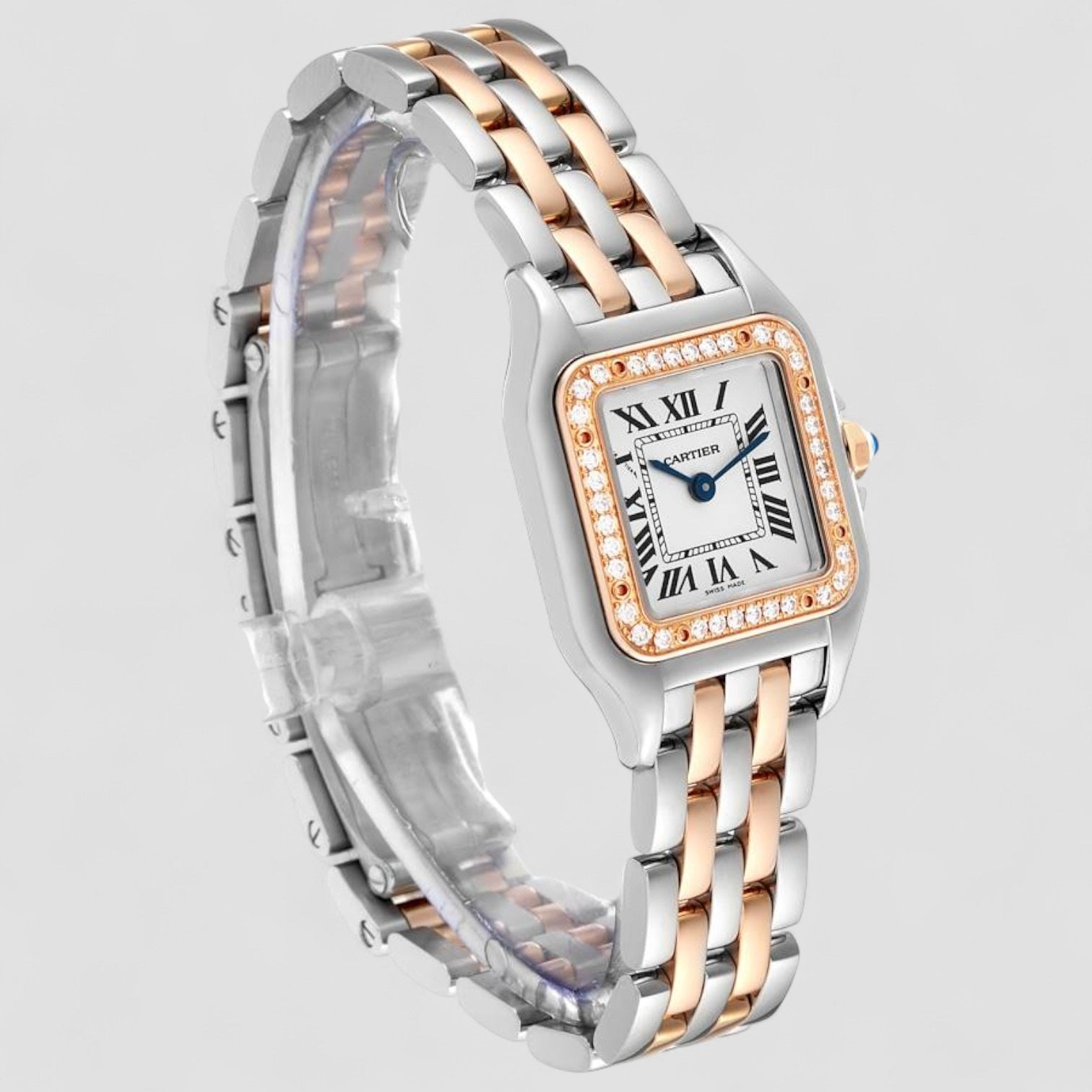 Panthere Small Model Silver Dial Steel and 18kt Rose Gold Ladies Watch