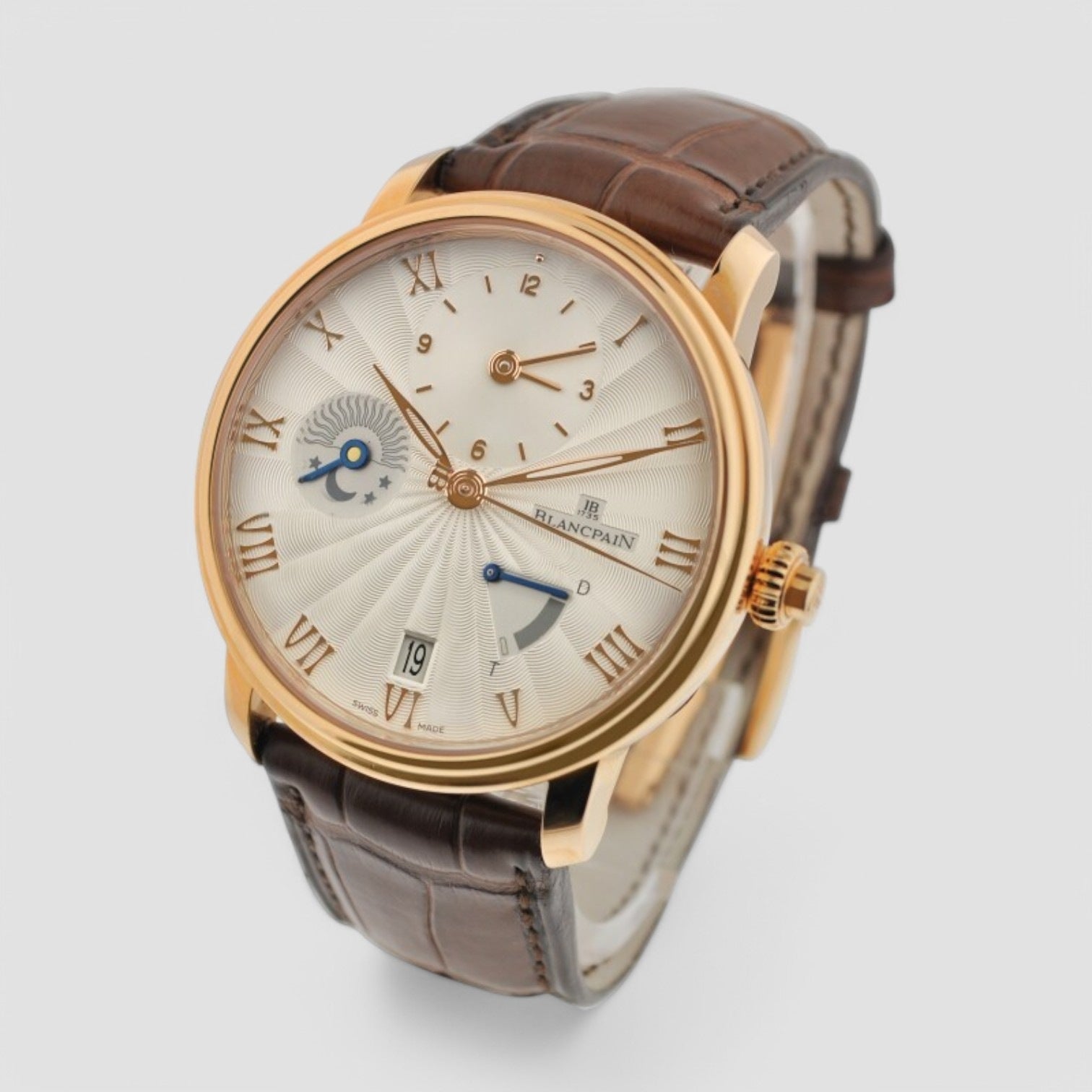 Villeret Opaline Dial 18kt Rose Gold Brown Leather Men's Watch