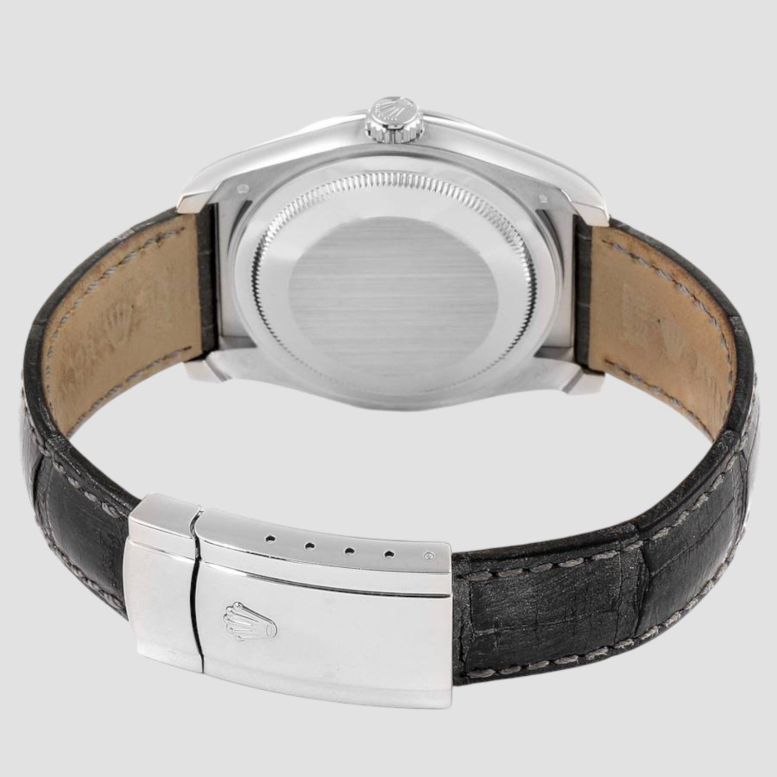 Datejust 36 White Gold Diamond Dial Black Strap Mens Watch