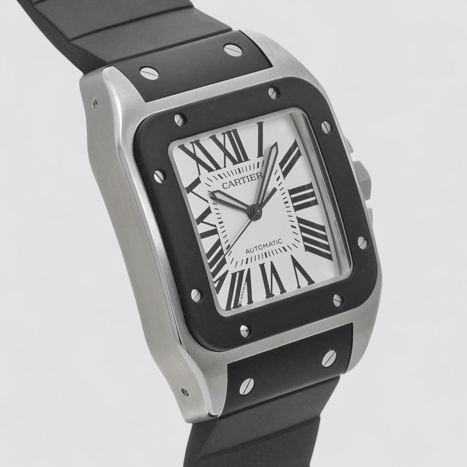Santos 100 Steel Black Rubber Strap Mens Watch