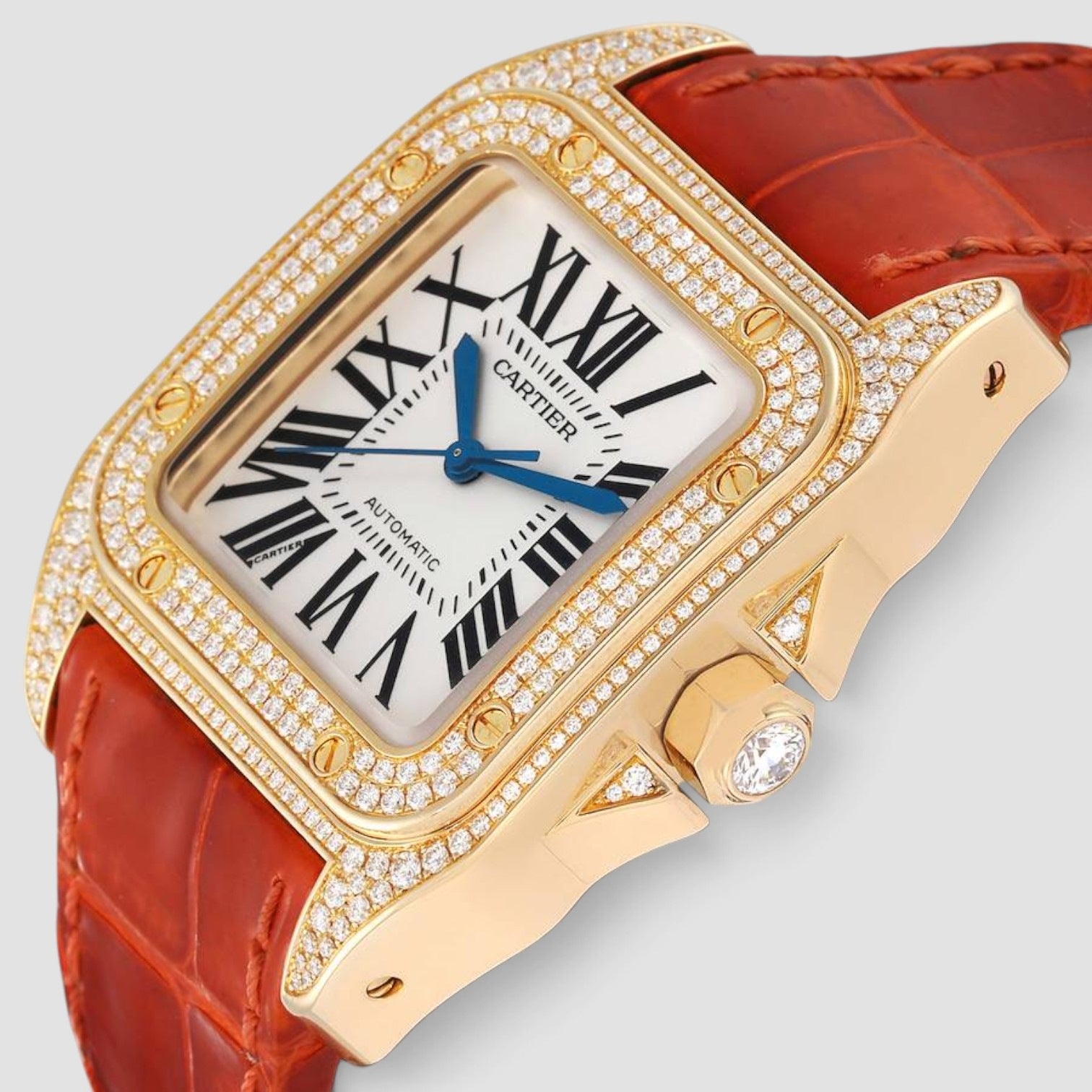 Santos 100 Midsize 18K Yellow Gold Diamond-Set Bezel