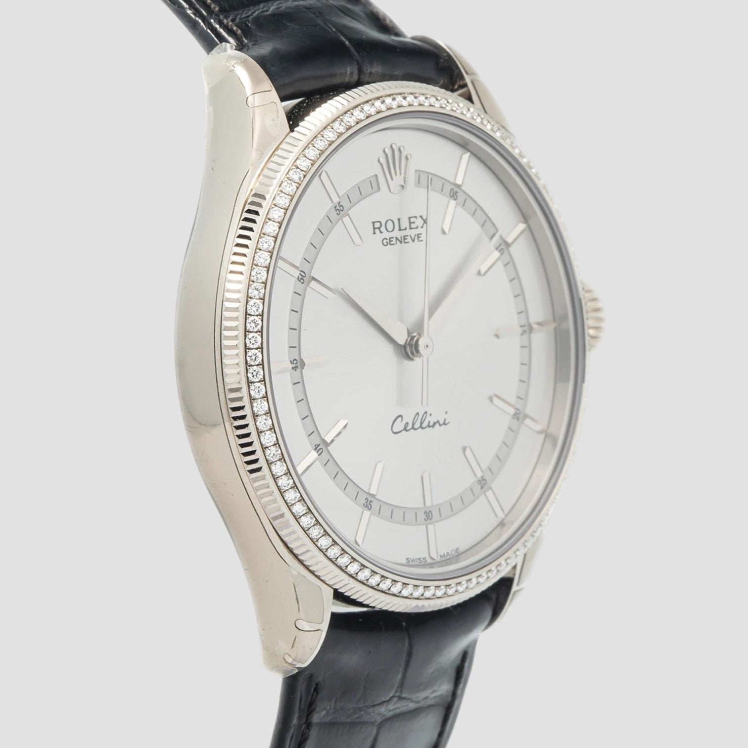 Cellini Time 18k White Gold Rhodium Dial Factory Diamond Watch 39mm