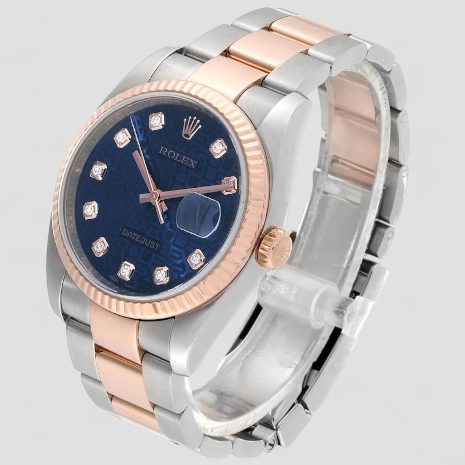 Datejust Steel Rose Gold Blue Diamond Dial Unisex Watch