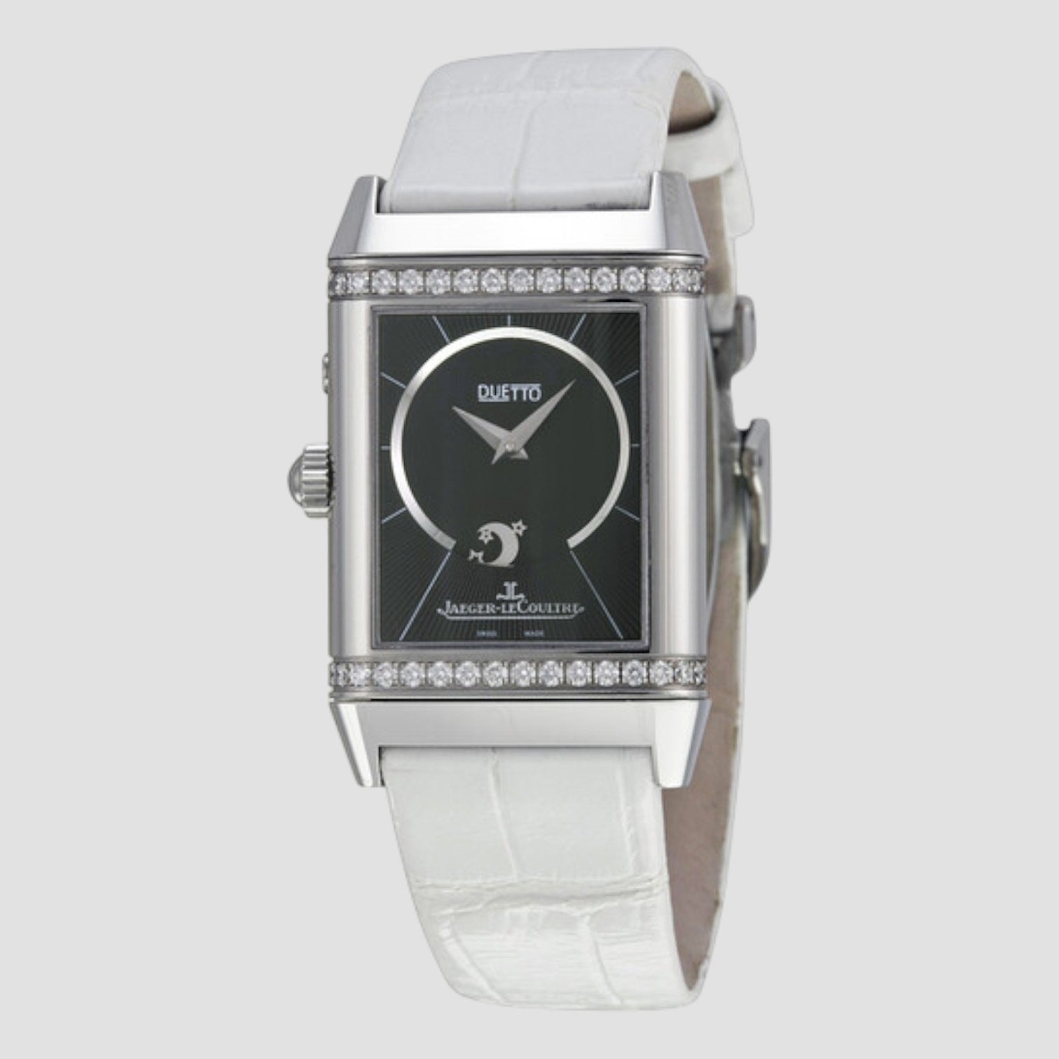 Reverso Duetto Duo White Leather Ladies Watch