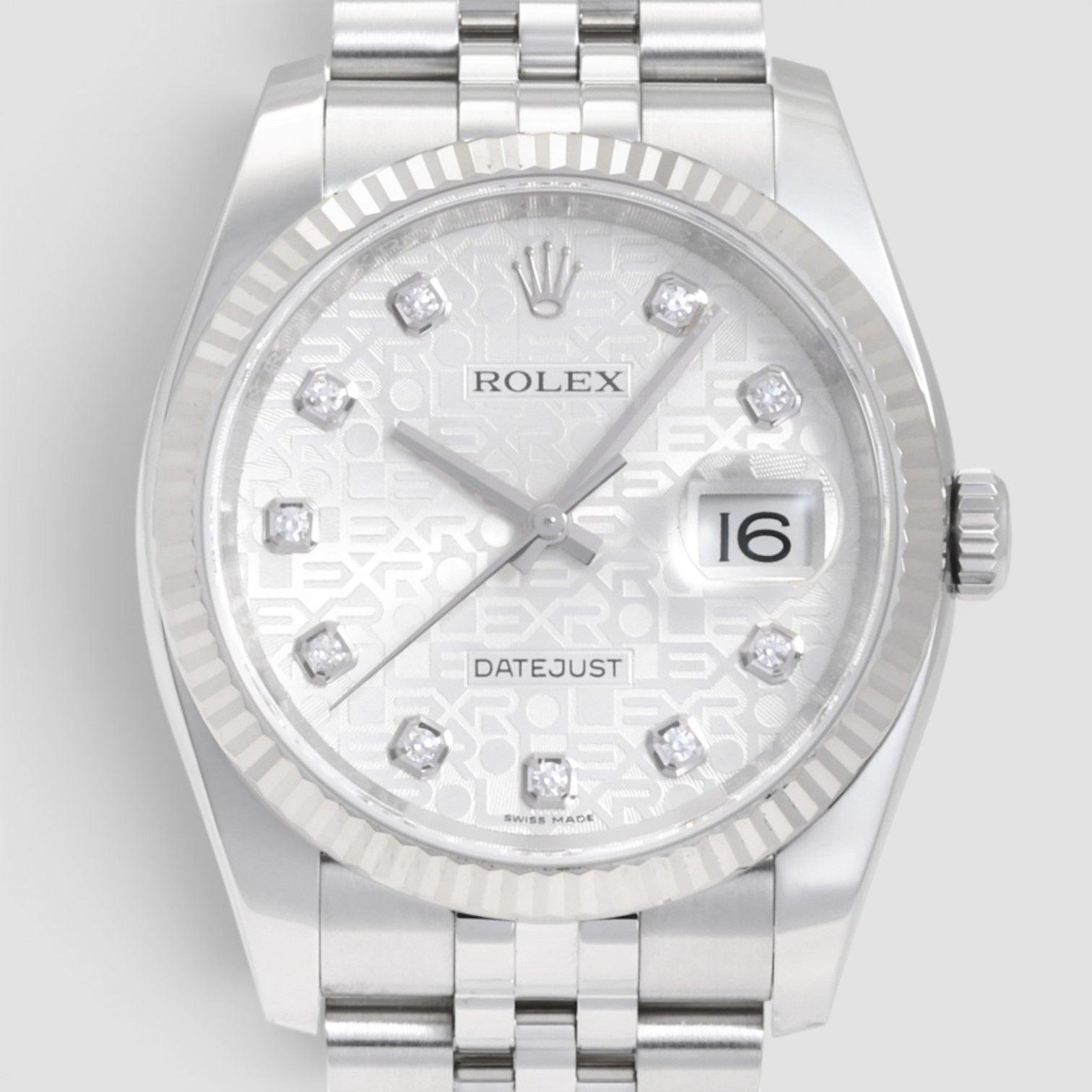 Datejust 36mm Stainless Steel & 18K White Gold Silver Diamond Dial