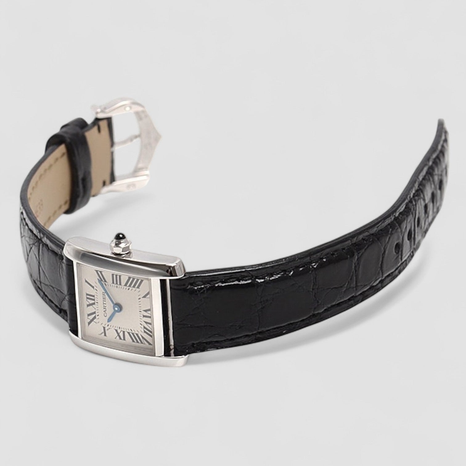 Tank Francaise White Gold Black Strap Ladies Watch