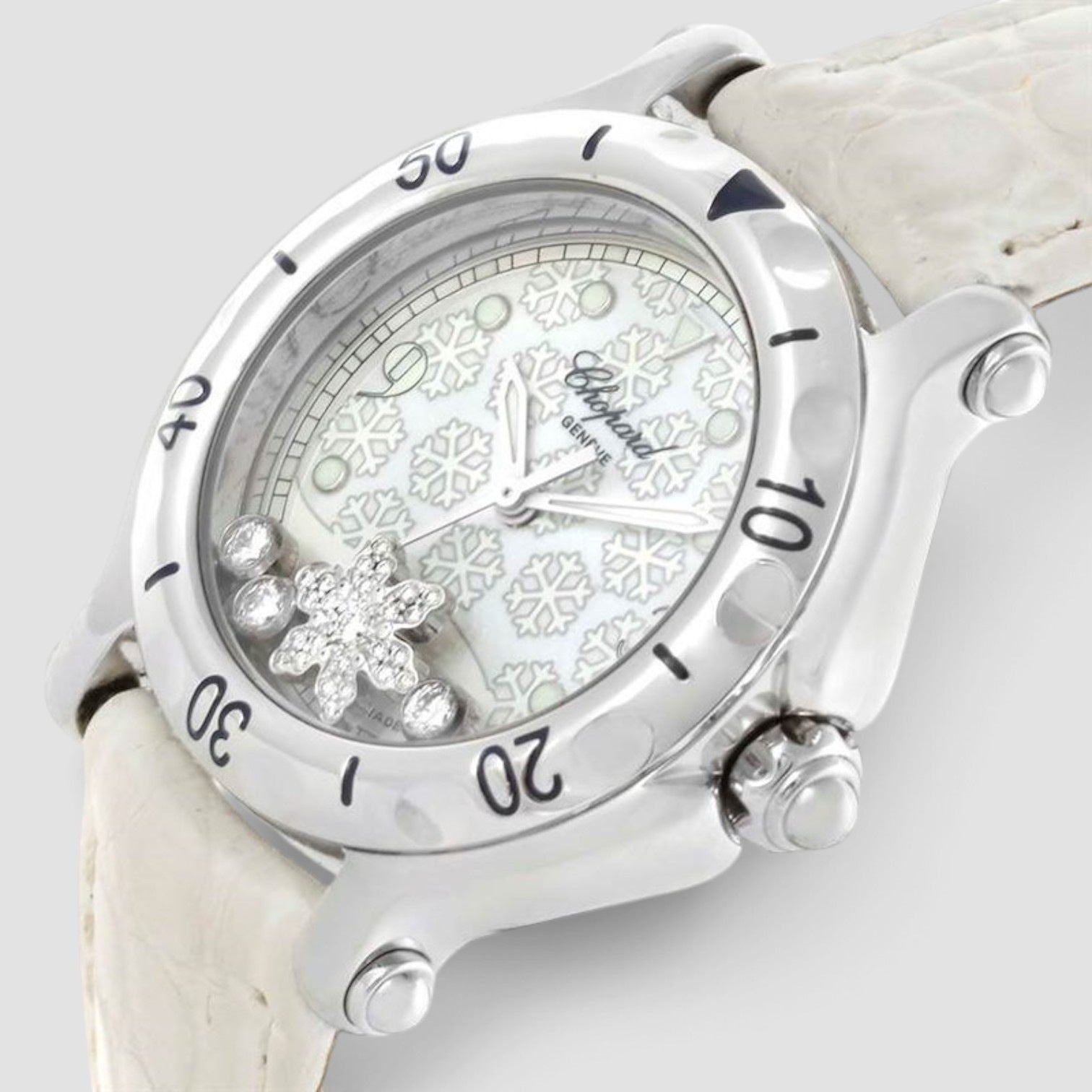 Happy Sport Snowflake Floating Diamond 32mm Stainless Steel White Dial