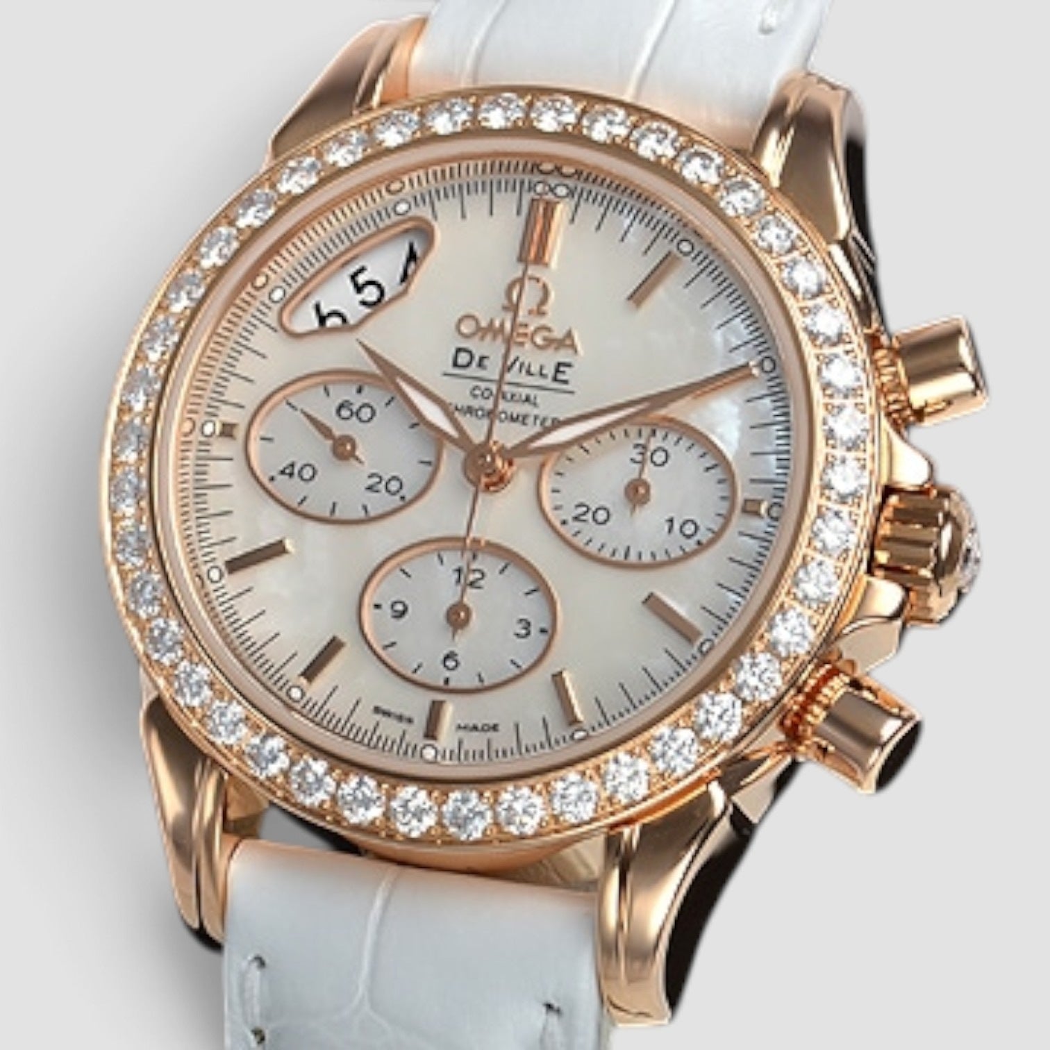 De Ville Co-Axial Chronograph 35mm Rose Gold Diamond Mother-of-Pearl Dial