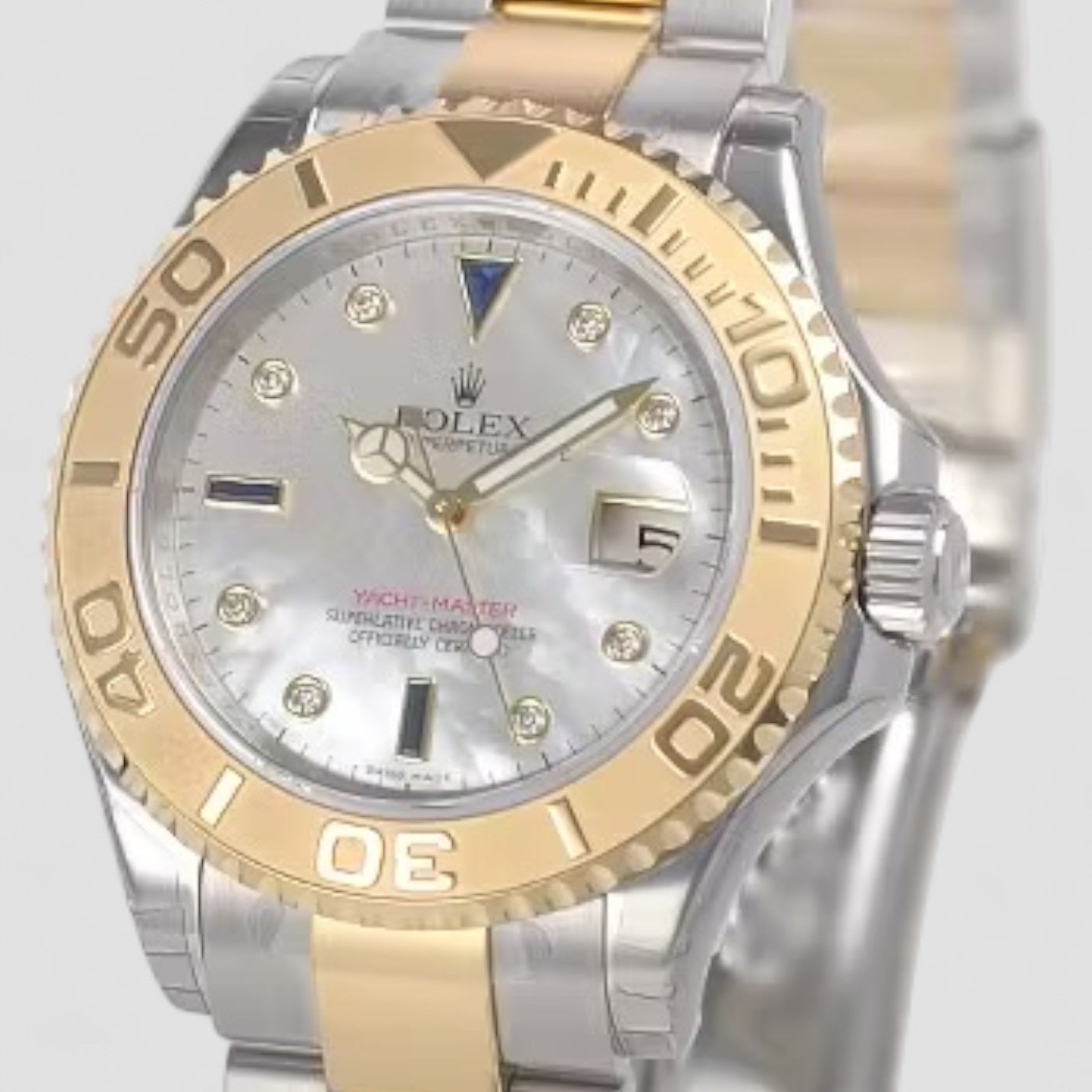 Yachtmaster Steel Yellow Gold Diamond Sapphire Serti Mens Watch